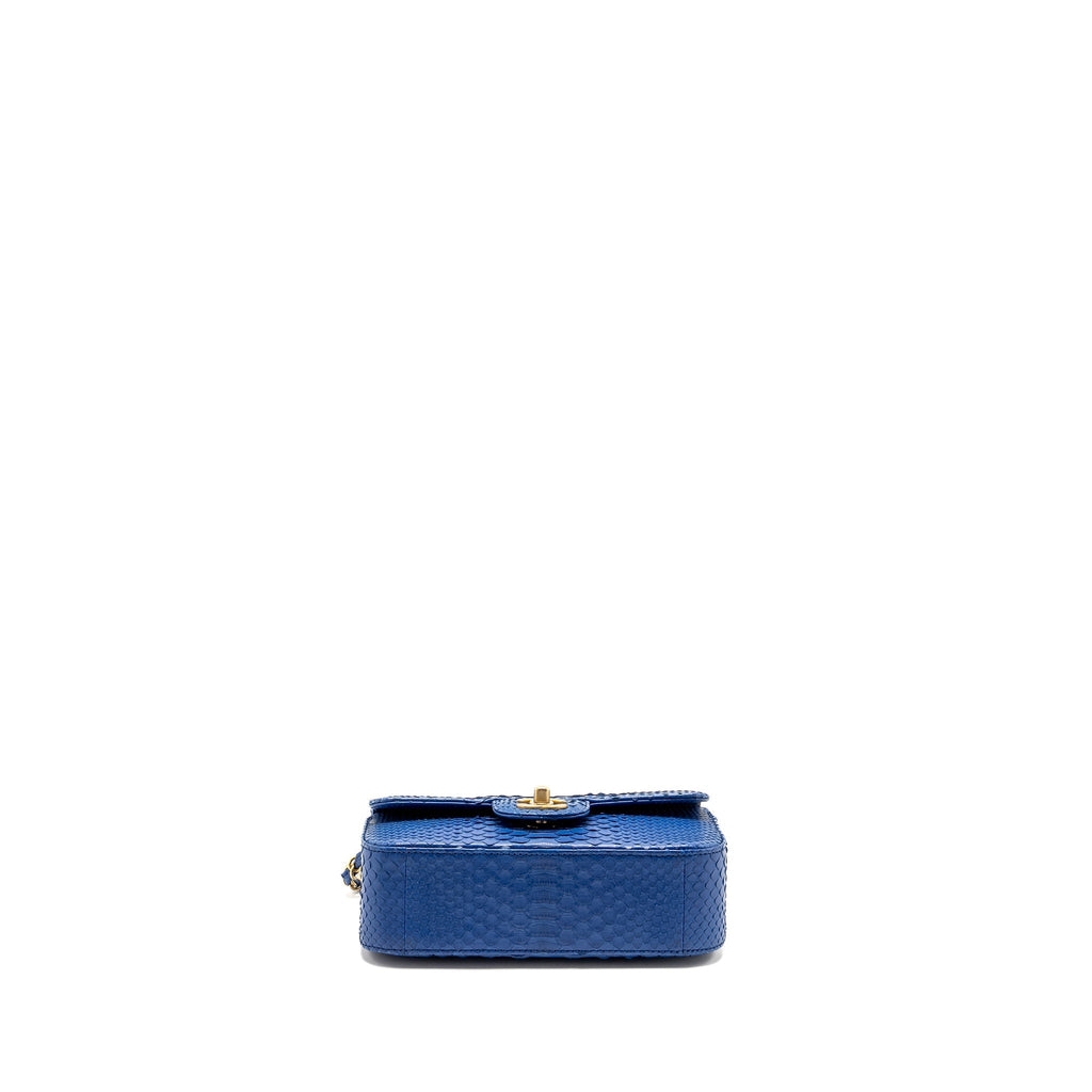 CHANEL MINI RECTANGULAR FLAP BAG PYTHON BLUE GHW