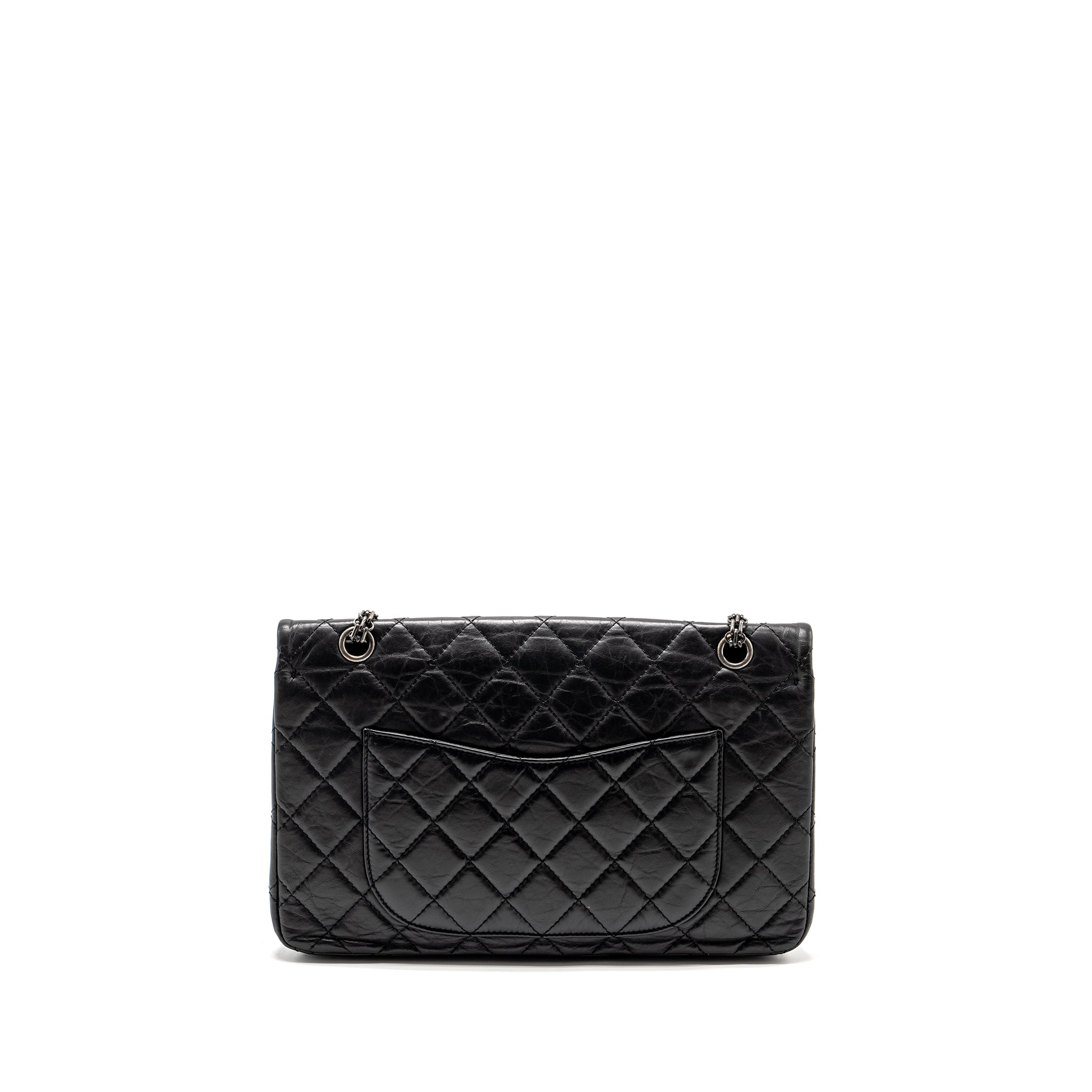 CHANEL 2.55 227 REISSUE FLAP BAG AGED CALFSKIN BLACK RUTHENIUM HARDWARE