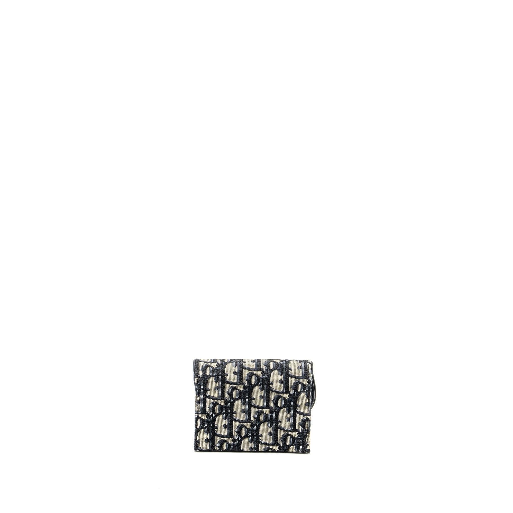DIOR SADDLE JASMINE GUSSET CARD HOLDER DIOR OBLIQUE JACQUARD BLUE GHW
