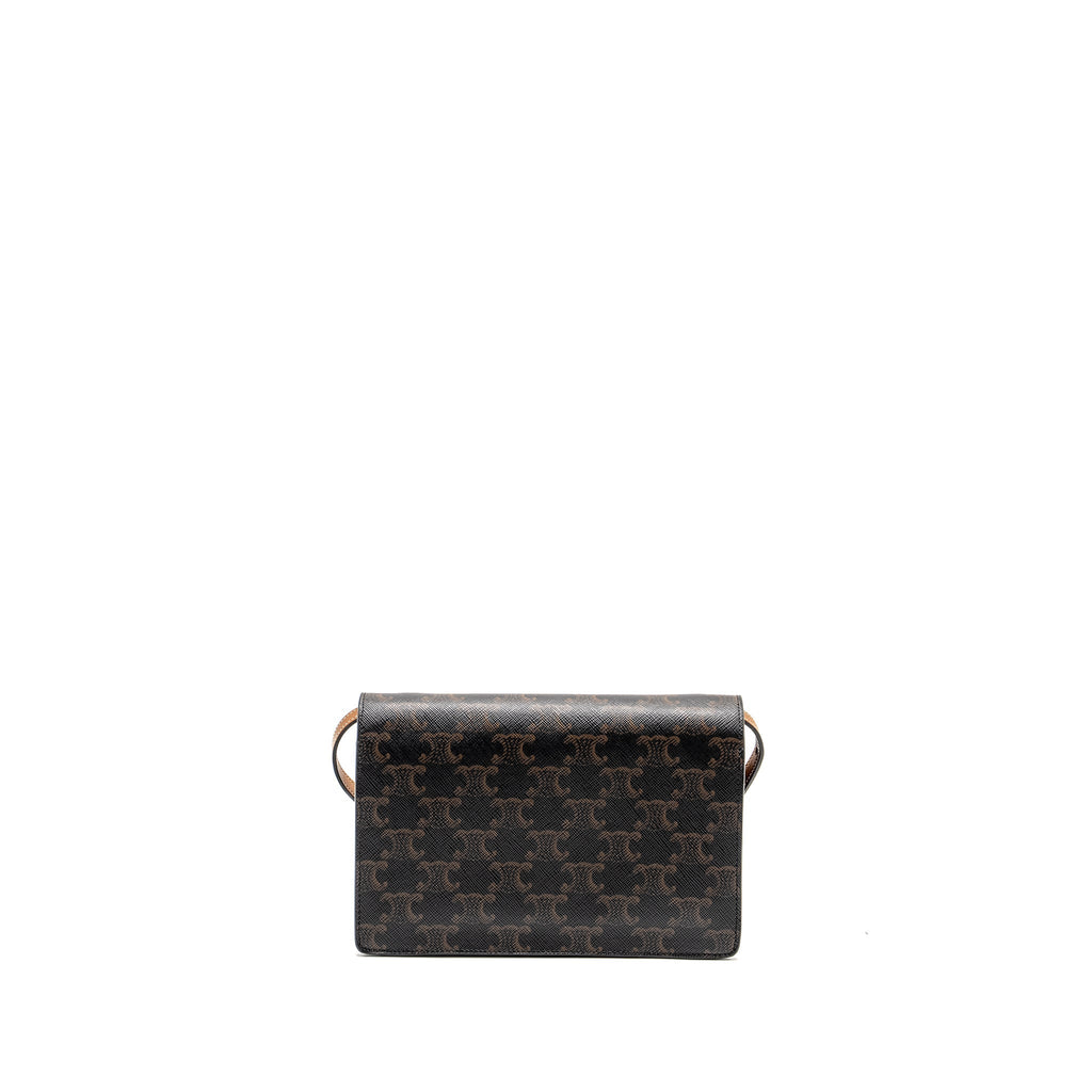 CELINE WALLET ON STRAP TRIOMPHE CANVAS /SMOOTH LAMBSKIN TAN GHW