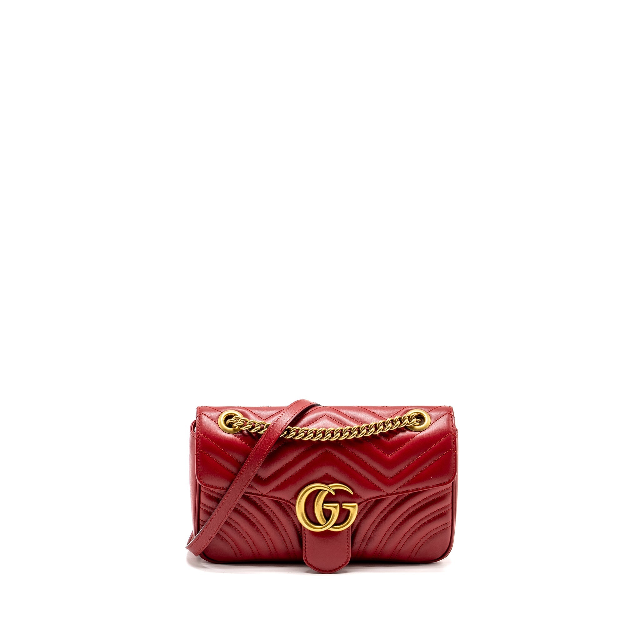 GUCCI SMALL GG MARMONT BAG CALFSKIN RED BRUSHED GHW