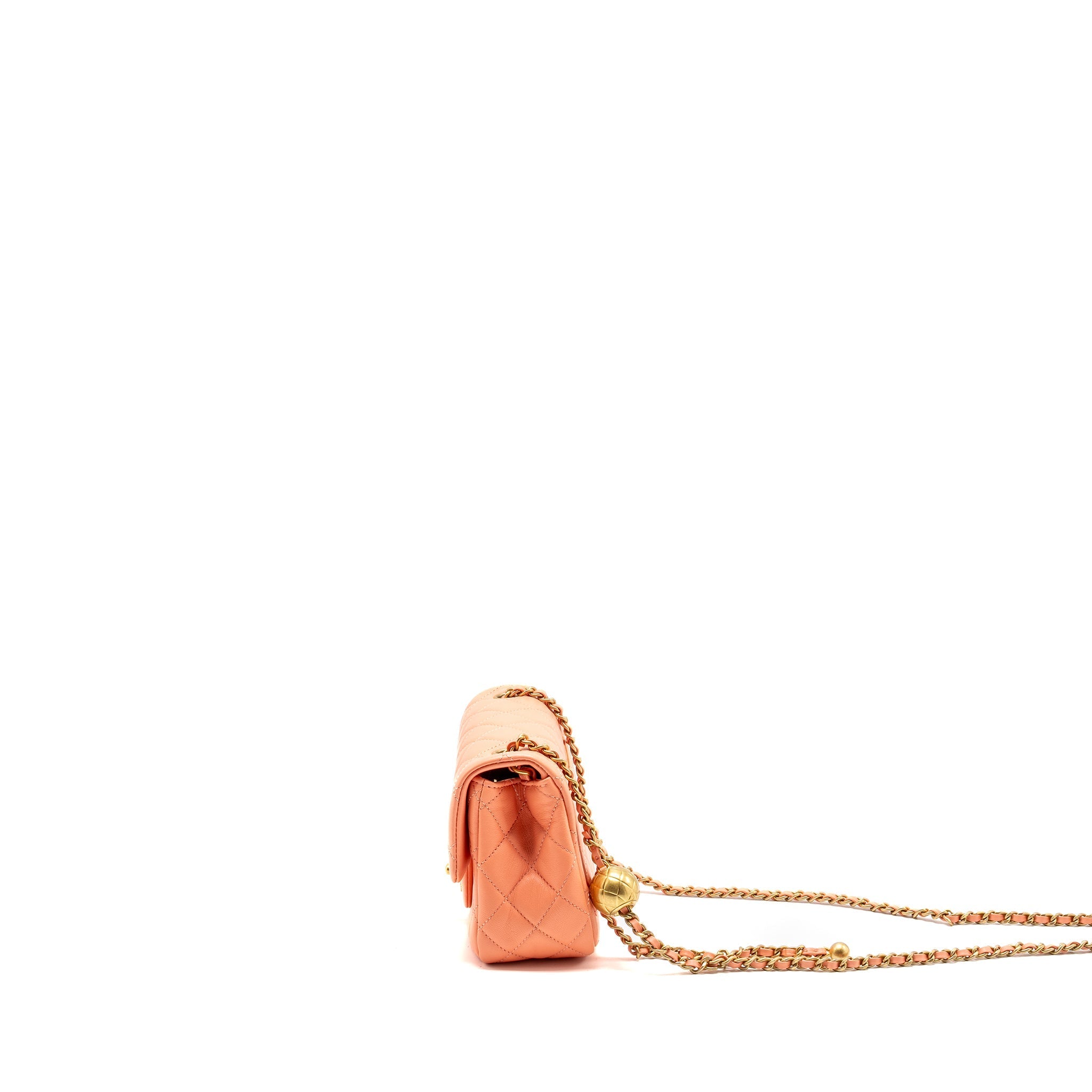 CHANEL PEARL CRUSH MINI SQUARE LAMBSKIN CORAL GHW (MICROCHIP)