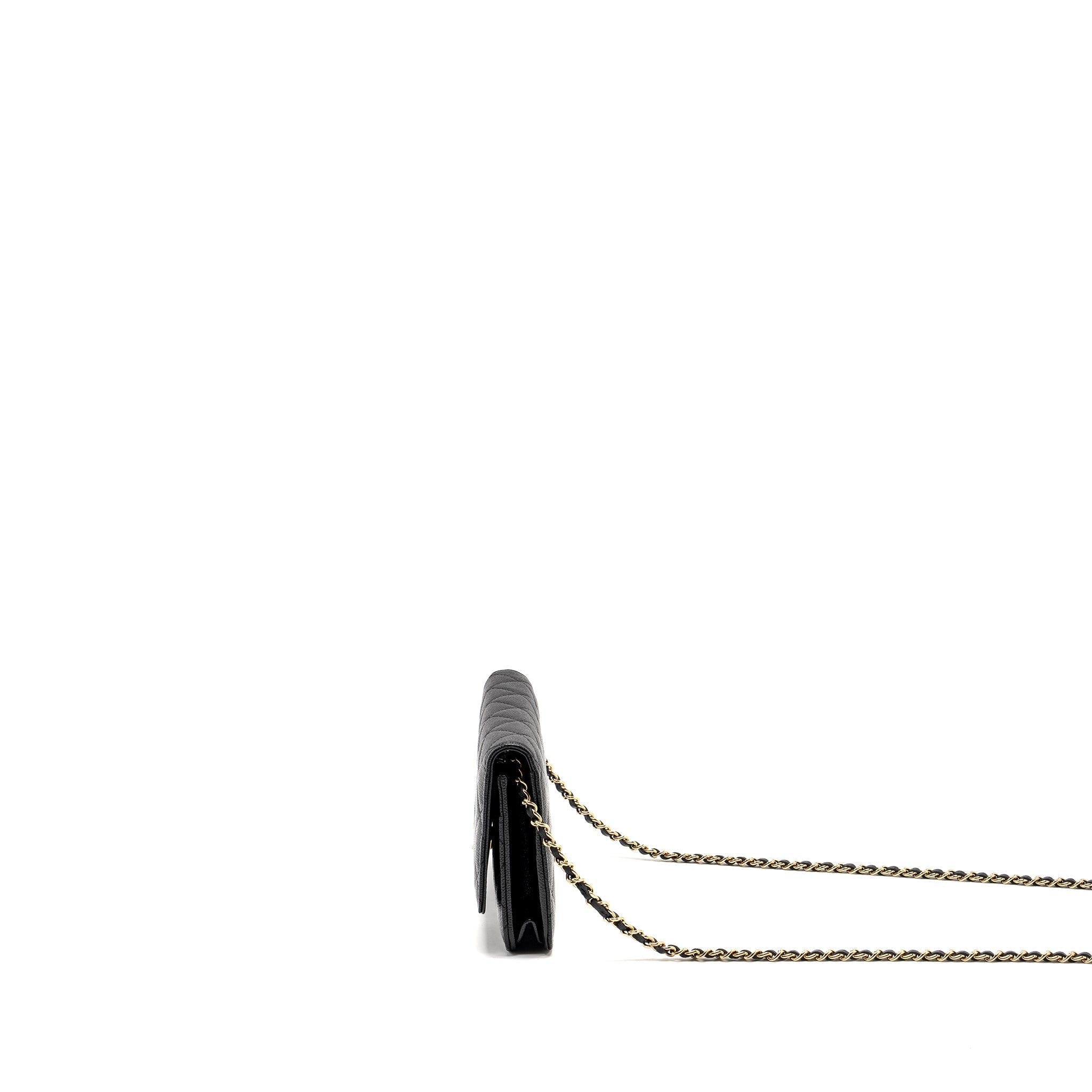 CHANEL DETAILED CC LOGO WALLET ON CHAIN CAVIAR BLACK GHW (MICROCHIP)