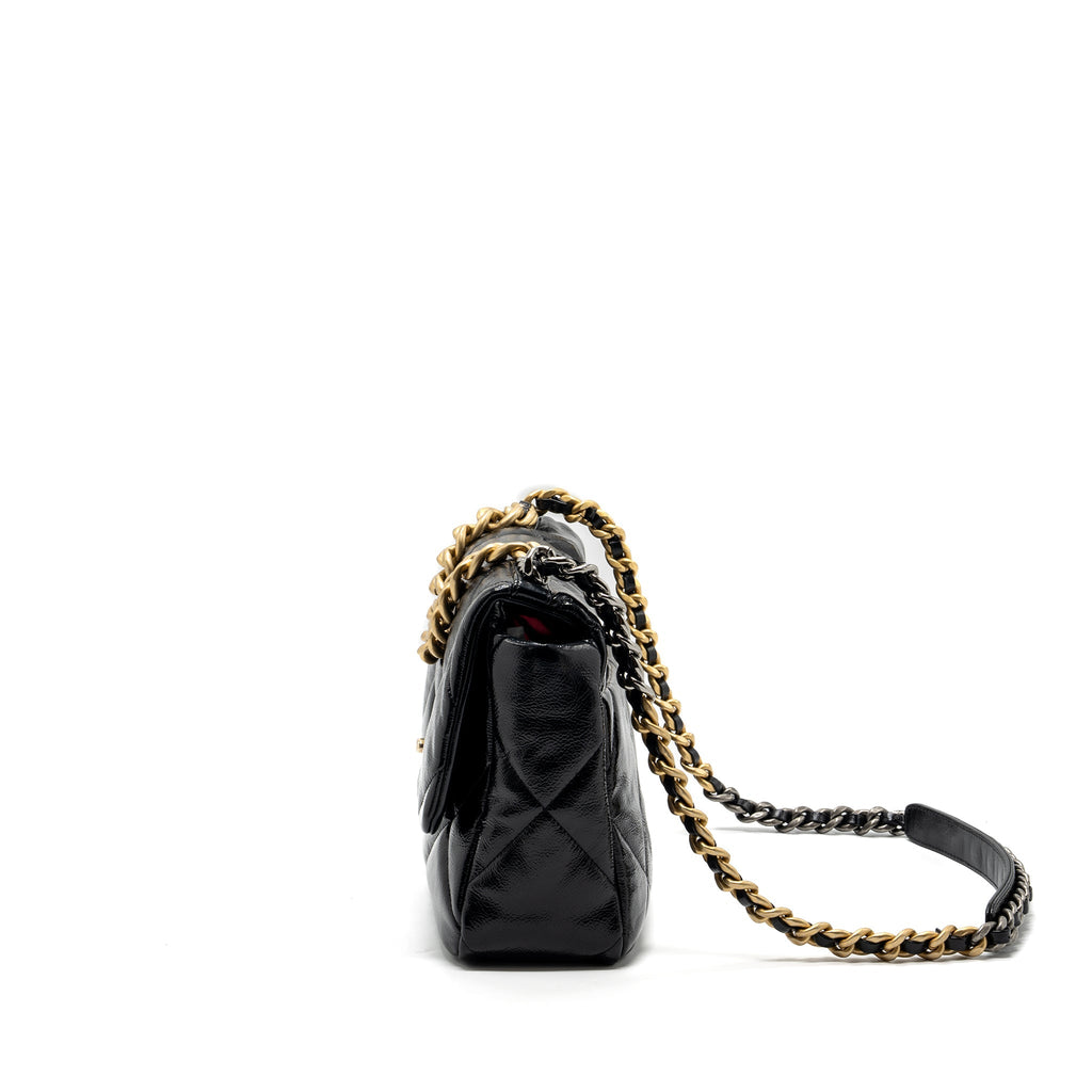 CHANEL MEDIUM 19 BAG SHINY CALFSKIN BLACK MULTICOLOUR HARDWARE
