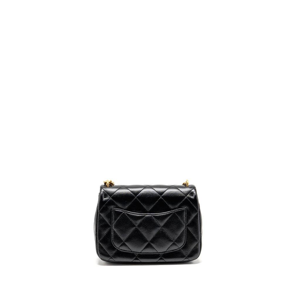 CHANEL COCO LOVE FLAP BAG ADJUSTABLE CHAIN LAMBSKIN BLACK GHW (MICROCHIP)