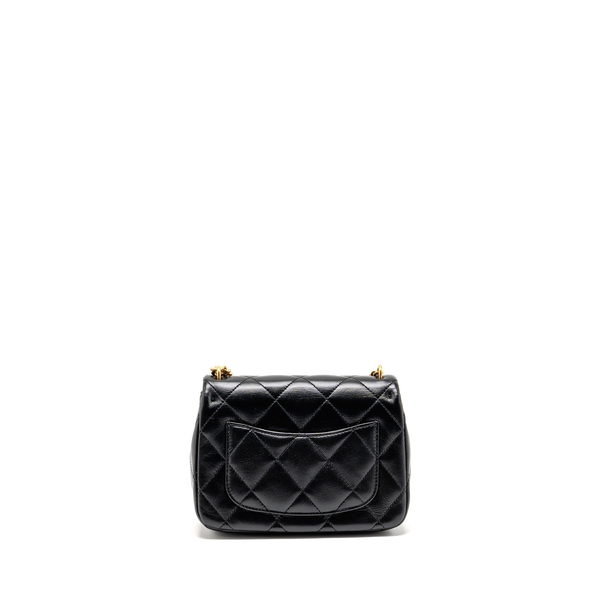 CHANEL COCO LOVE FLAP BAG ADJUSTABLE CHAIN LAMBSKIN BLACK GHW (MICROCHIP)