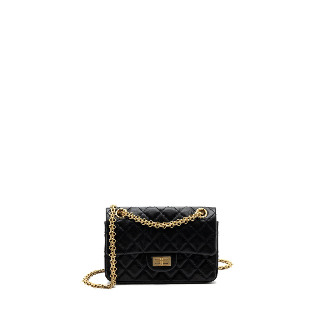 CHANEL MINI 2.55 REISSUE FLAP BAG AGED CALFSKIN BLACK BRUSHED GHW