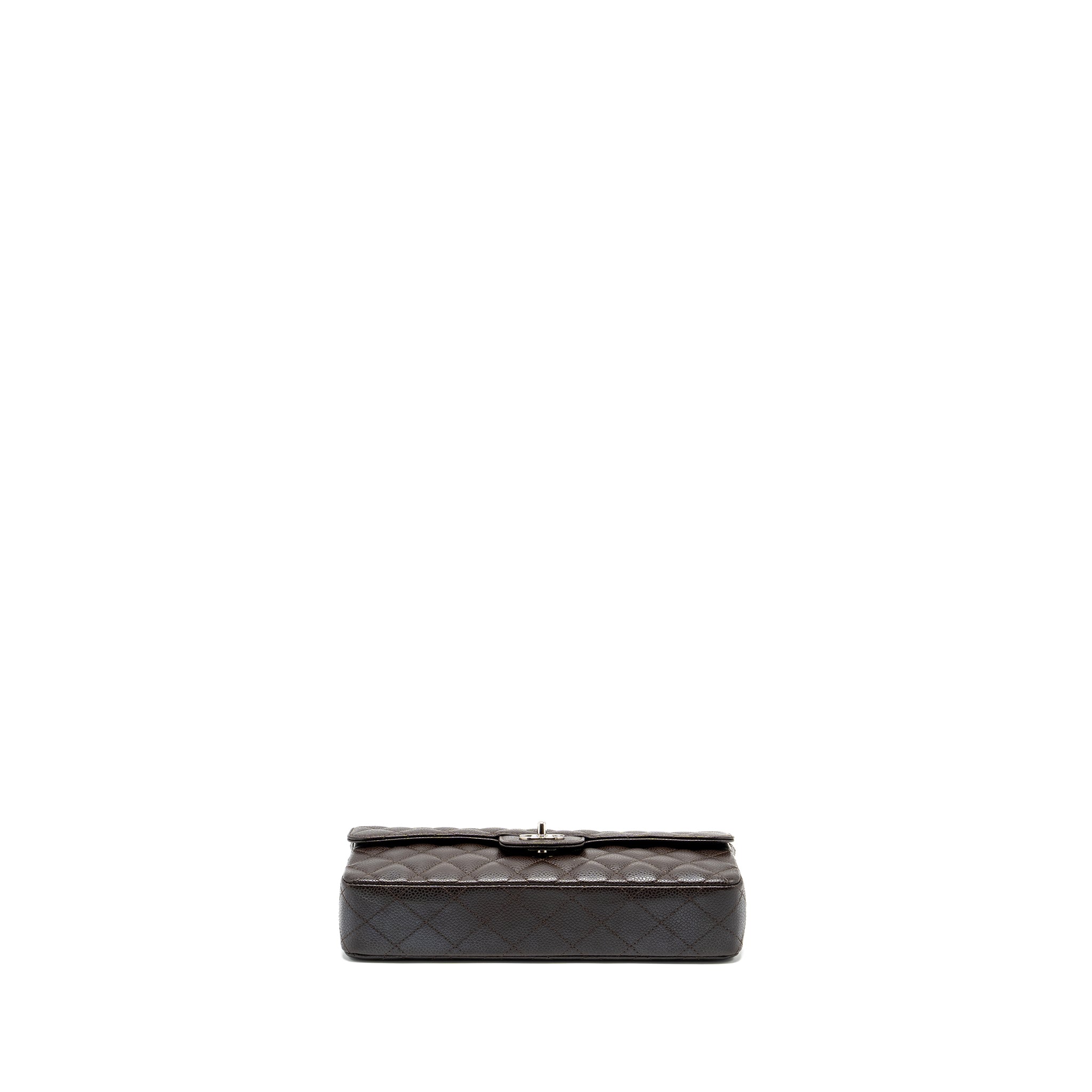 CHANEL EAST WEST CLASSIC QUILTED FLAP BAG CAVIAR CHOCOLATE SHW