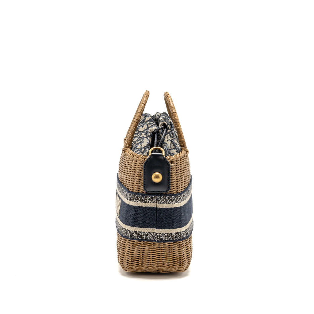 DIOR WICKER BASKET SHOULDER BAG BLUE DIOR OBLIQUE JACQUARD GHW
