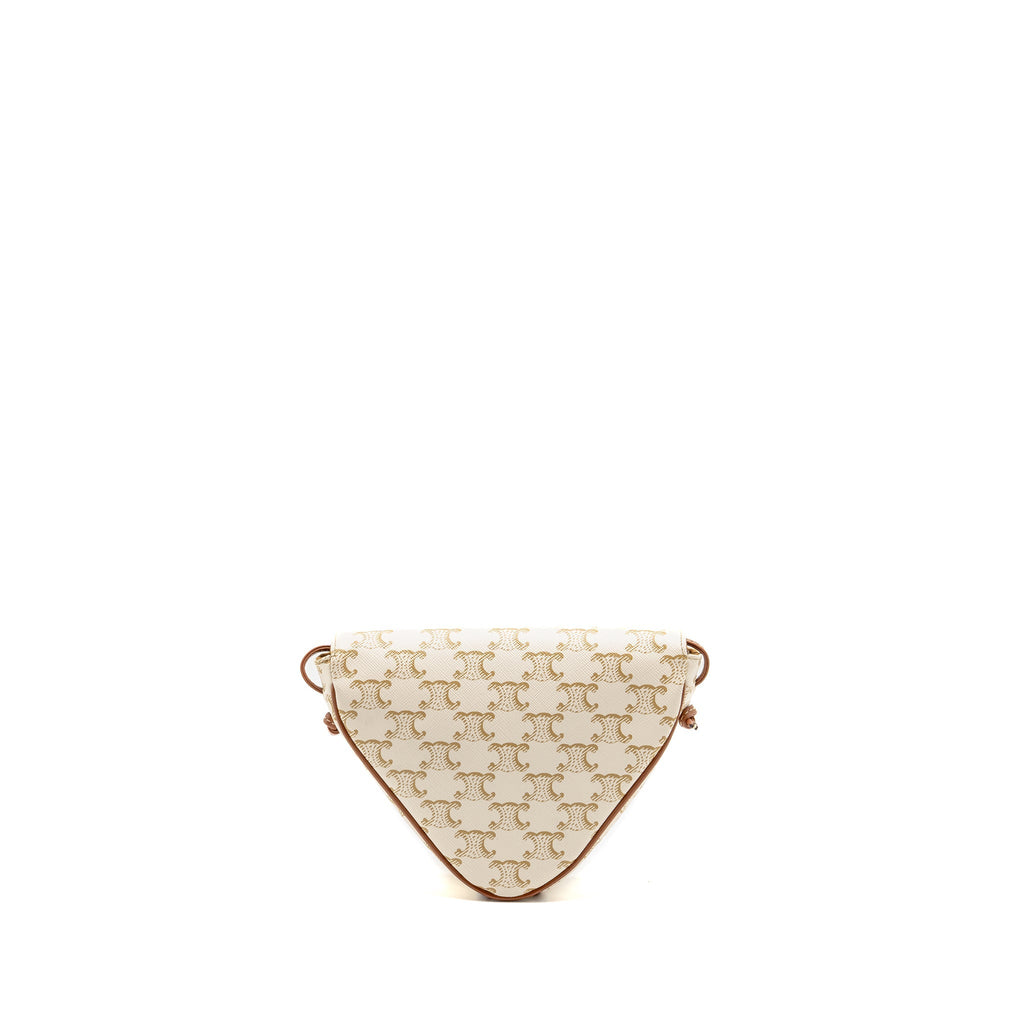 CELINE TRIANGLE SHOULDER BAG TRIOMPHE CANVAS WHITE/TAN