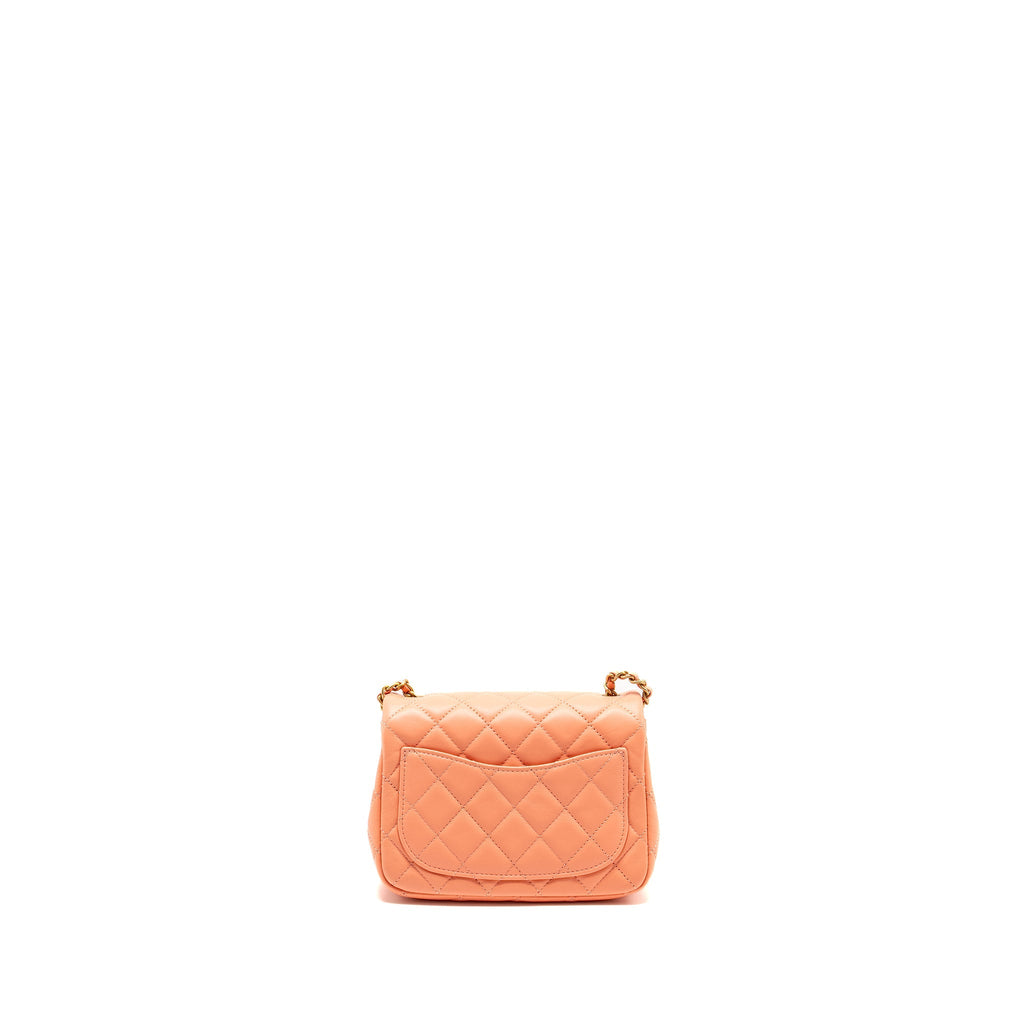 CHANEL PEARL CRUSH MINI SQUARE LAMBSKIN CORAL GHW (MICROCHIP)