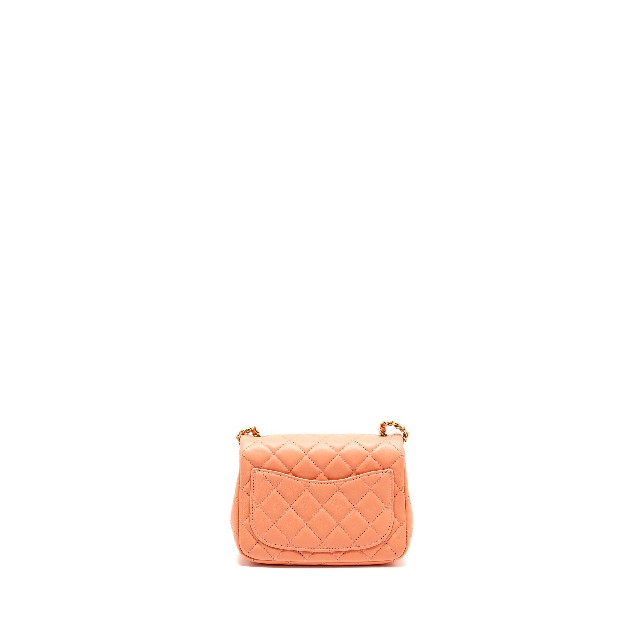 CHANEL PEARL CRUSH MINI SQUARE LAMBSKIN CORAL GHW (MICROCHIP)