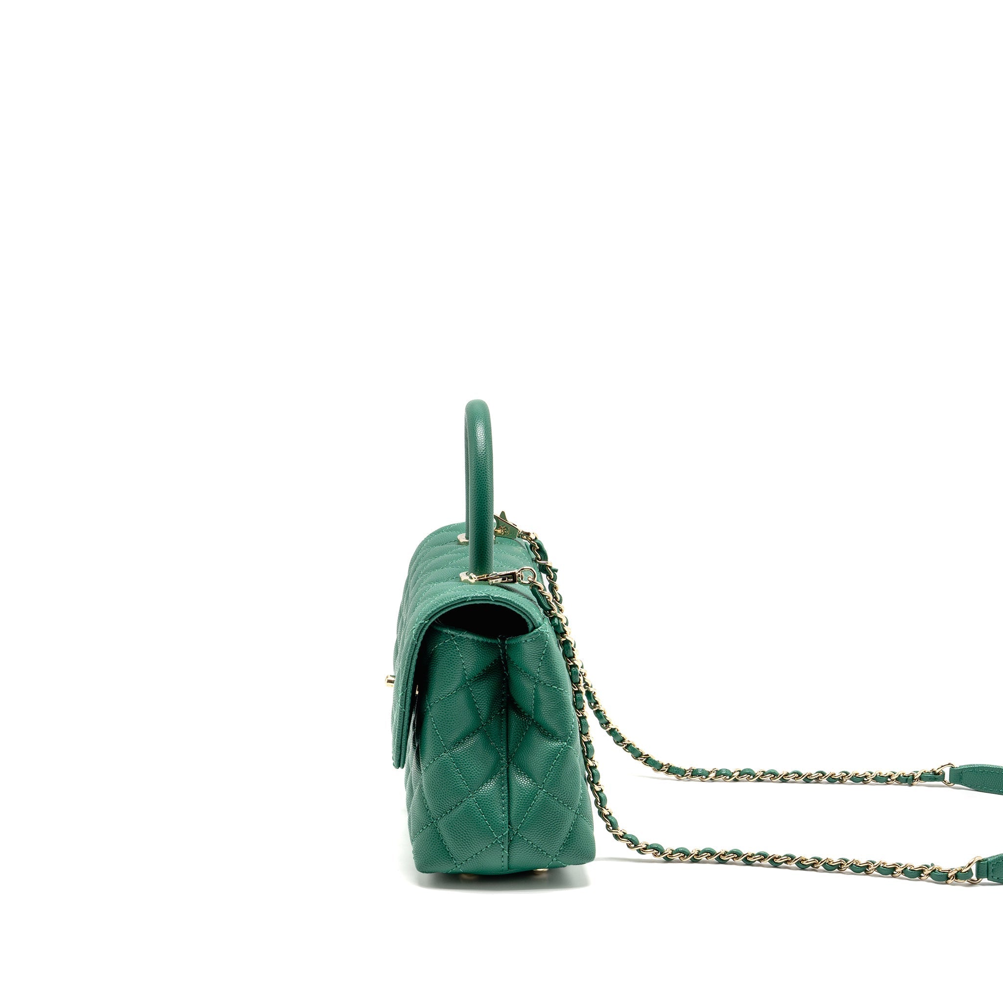 CHANEL SMALL COCO HANDLE CAVIAR GREEN LGHW (MICROCHIP)