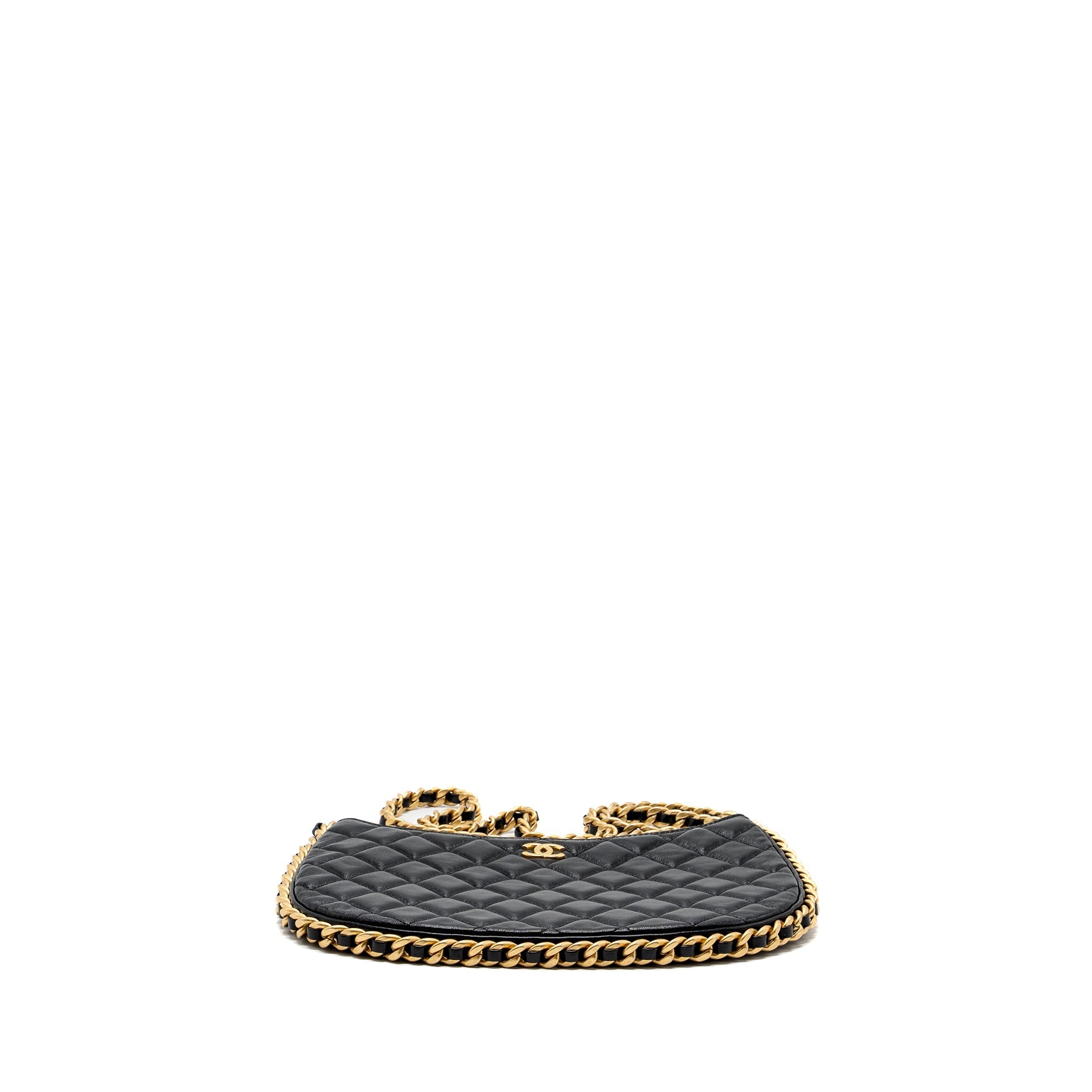 CHANEL MOON HOBO SHOULDER / CROSSBODY BAG GOATSKIN BLACK BRUSHED GHW (MICROCHIP)