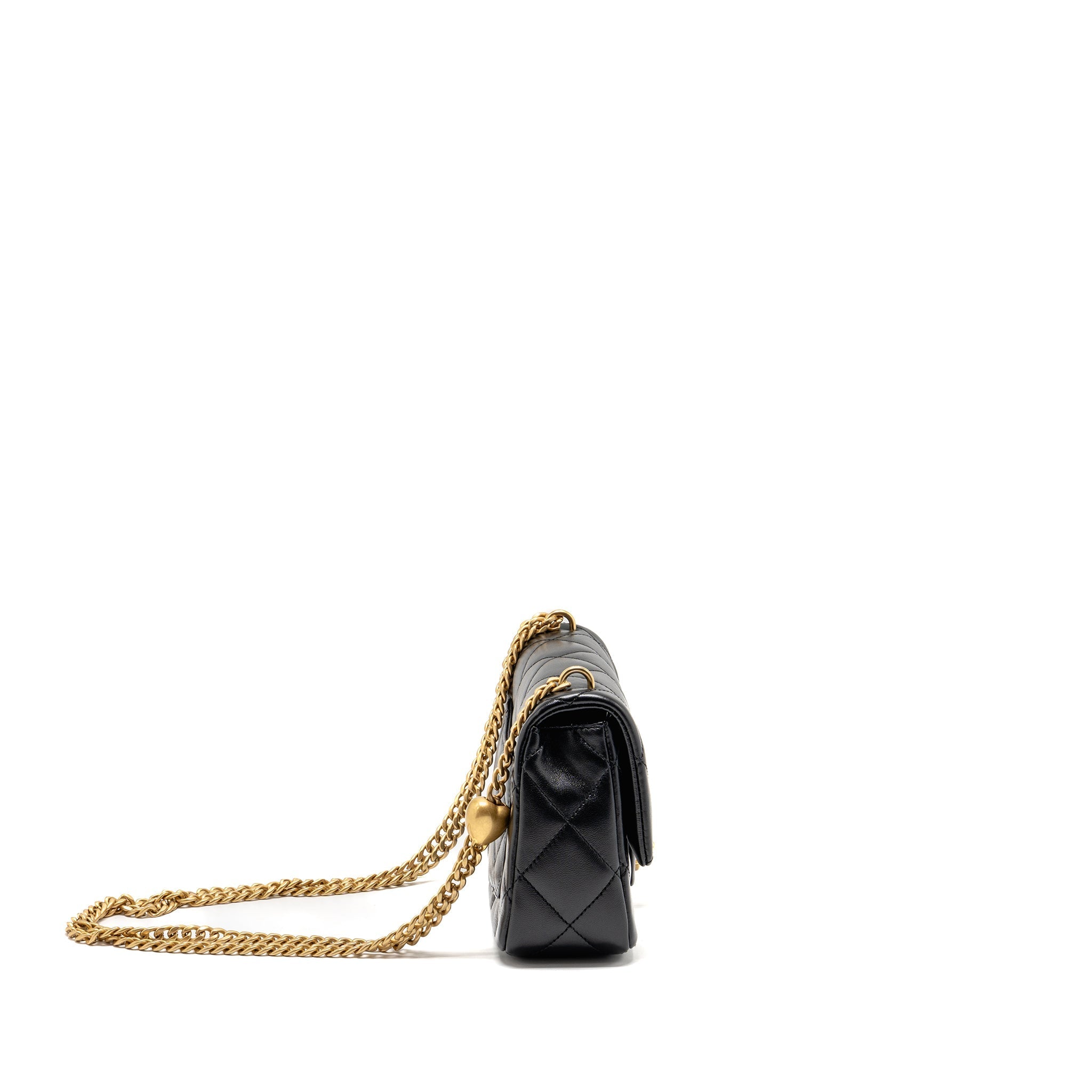 CHANEL COCO LOVE FLAP BAG ADJUSTABLE CHAIN LAMBSKIN BLACK GHW (MICROCHIP)