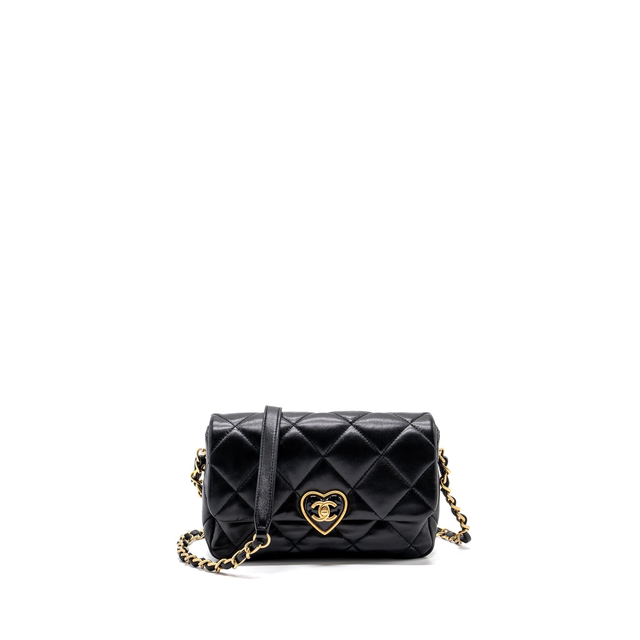 CHANEL 23S COCO LOVE FLAP BAG LAMBSKIN BLACK BRUSHED GHW (MICROCHIP)