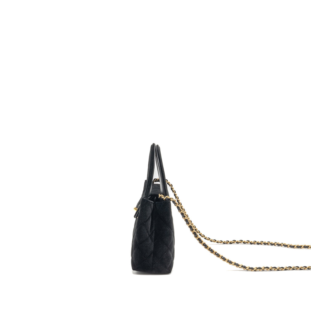 CHANEL MINI KELLY SHOPPING TOTE BAG VELVET BLACK GHW (MICROCHIP)