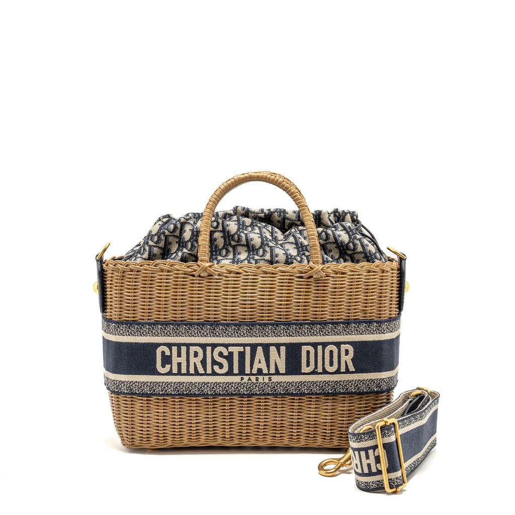 DIOR WICKER BASKET SHOULDER BAG BLUE DIOR OBLIQUE JACQUARD GHW