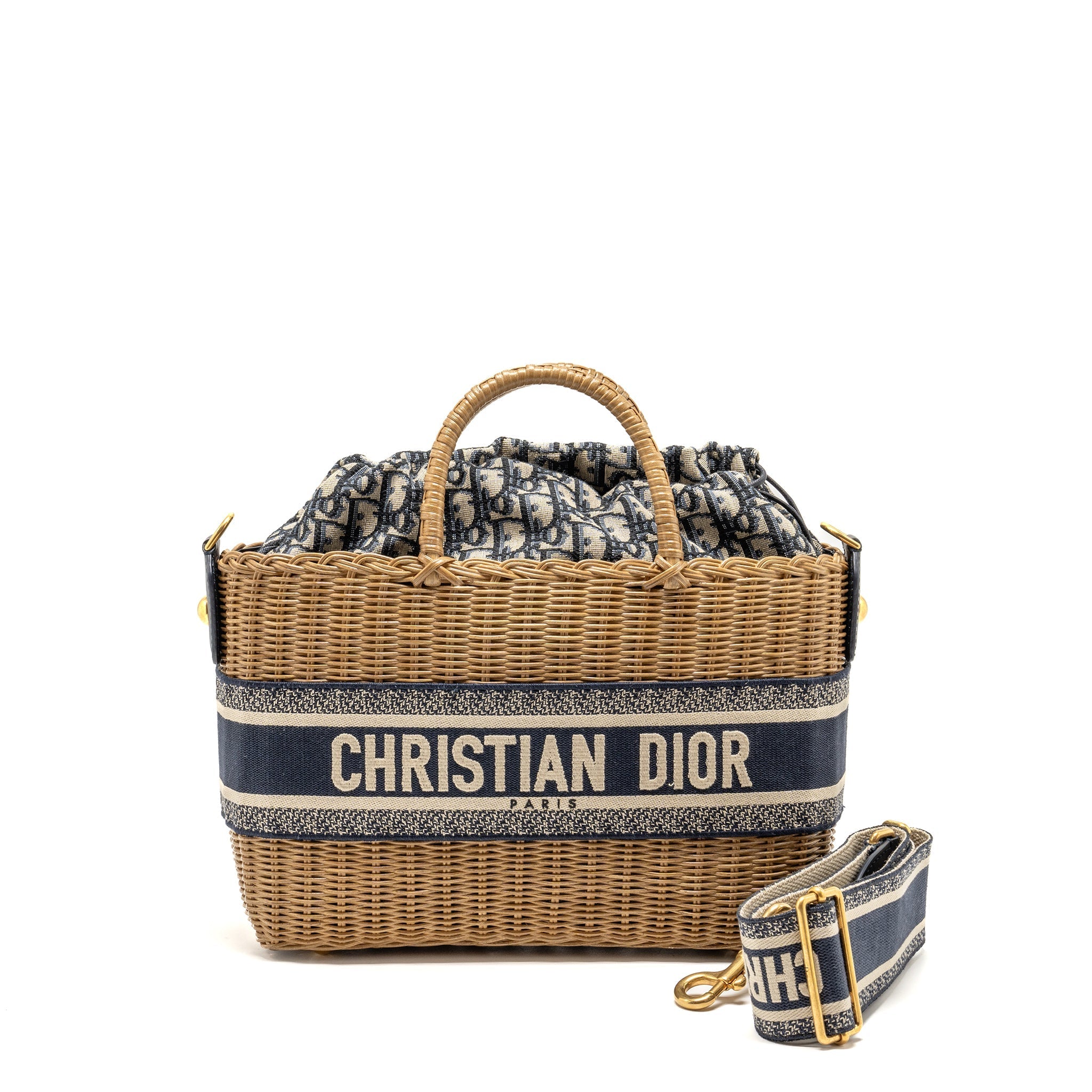 DIOR WICKER BASKET SHOULDER BAG BLUE DIOR OBLIQUE JACQUARD GHW