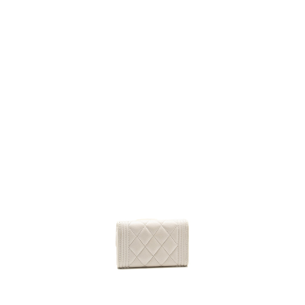 CHANEL BOY FLAP CARD HOLDER CAVIAR WHITE LGHW
