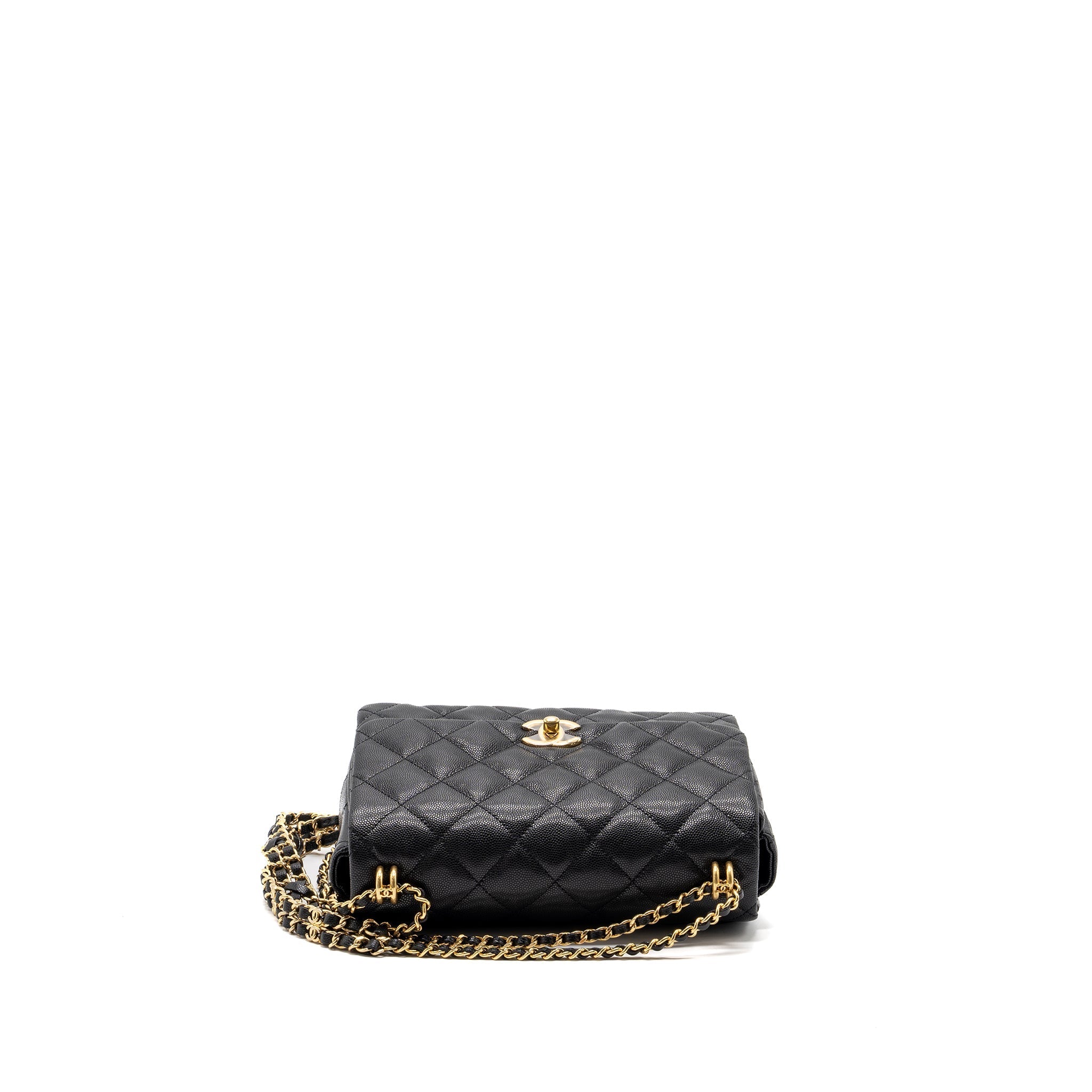 CHANEL 22K COCO FIRST FLAP BAG CAVIAR BLACK GHW (MICROCHIP)