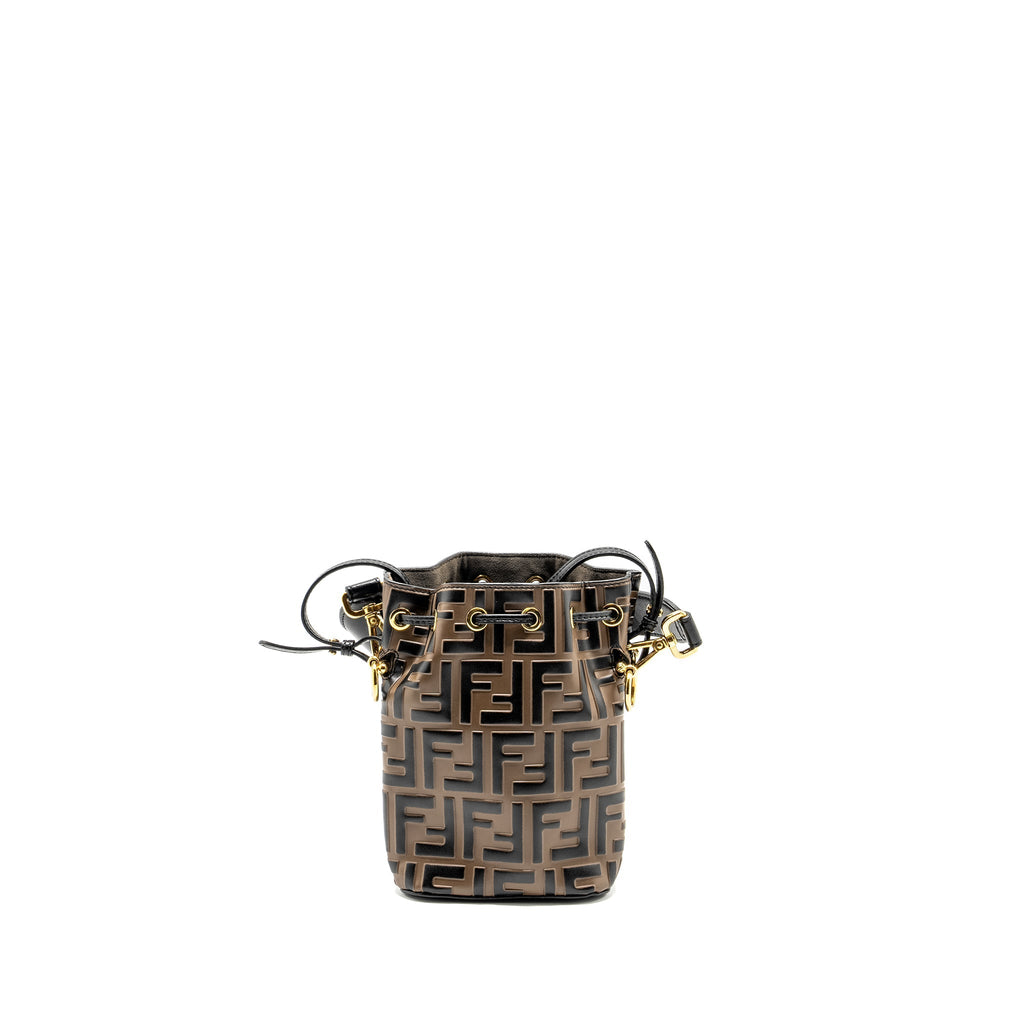 FENDI MINI MON TRESOR BUCKET BAG CALFSKIN BROWN/BLACK GHW