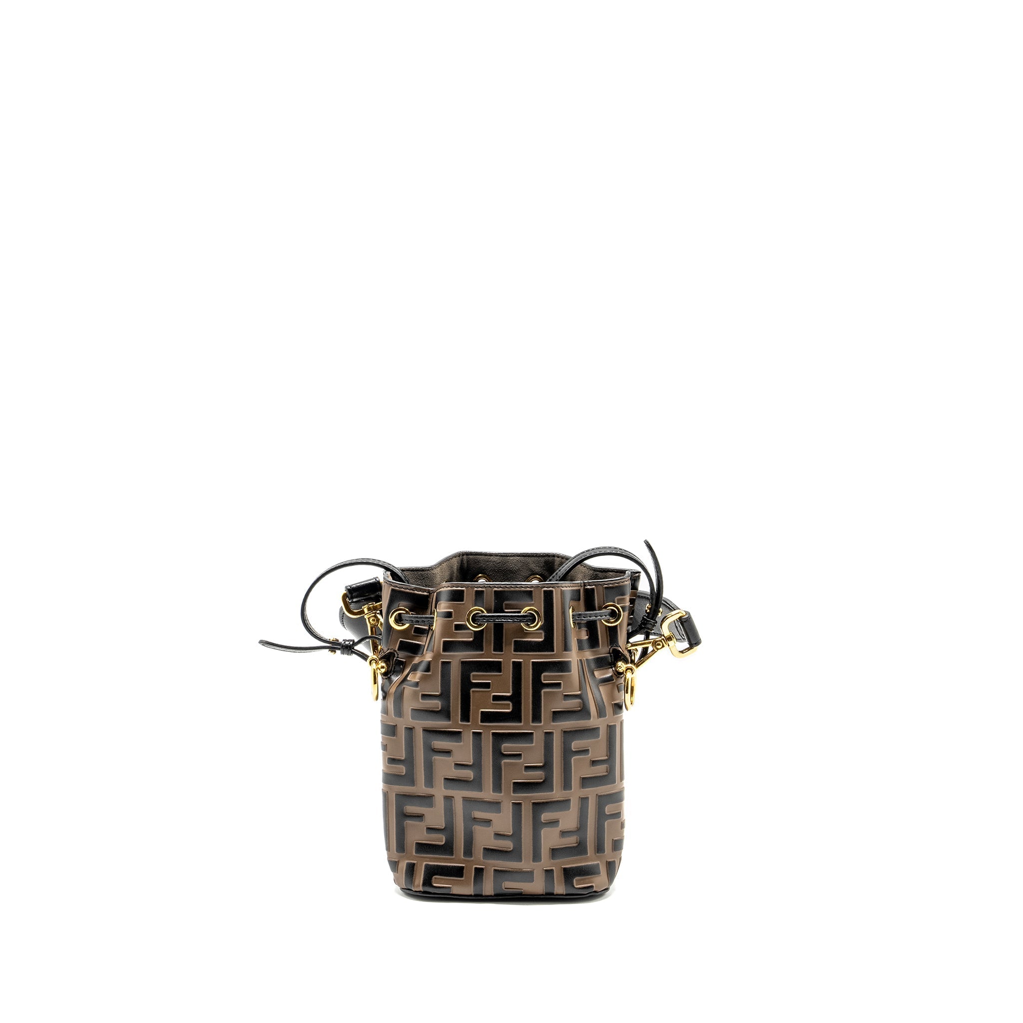 FENDI MINI MON TRESOR BUCKET BAG CALFSKIN BROWN/BLACK GHW
