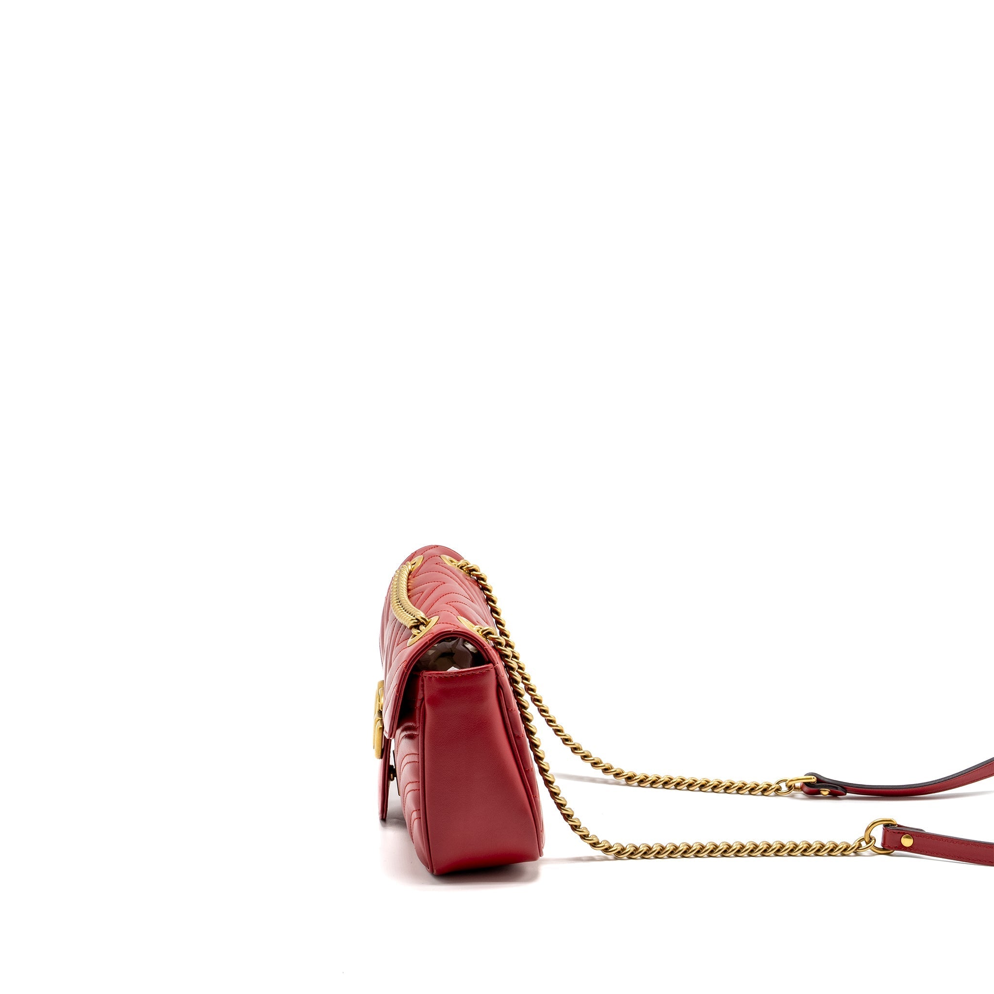 GUCCI SMALL GG MARMONT BAG CALFSKIN RED BRUSHED GHW