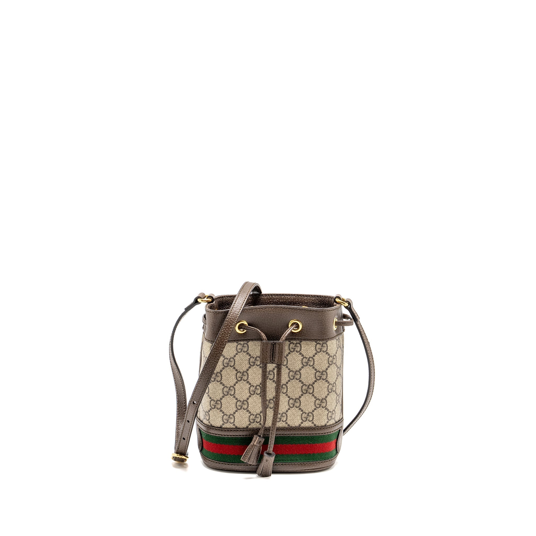 GUCCI OPHIDIA MINI BUCKET BAG GG SUPREME CANVAS BEIGE / EBONY GHW