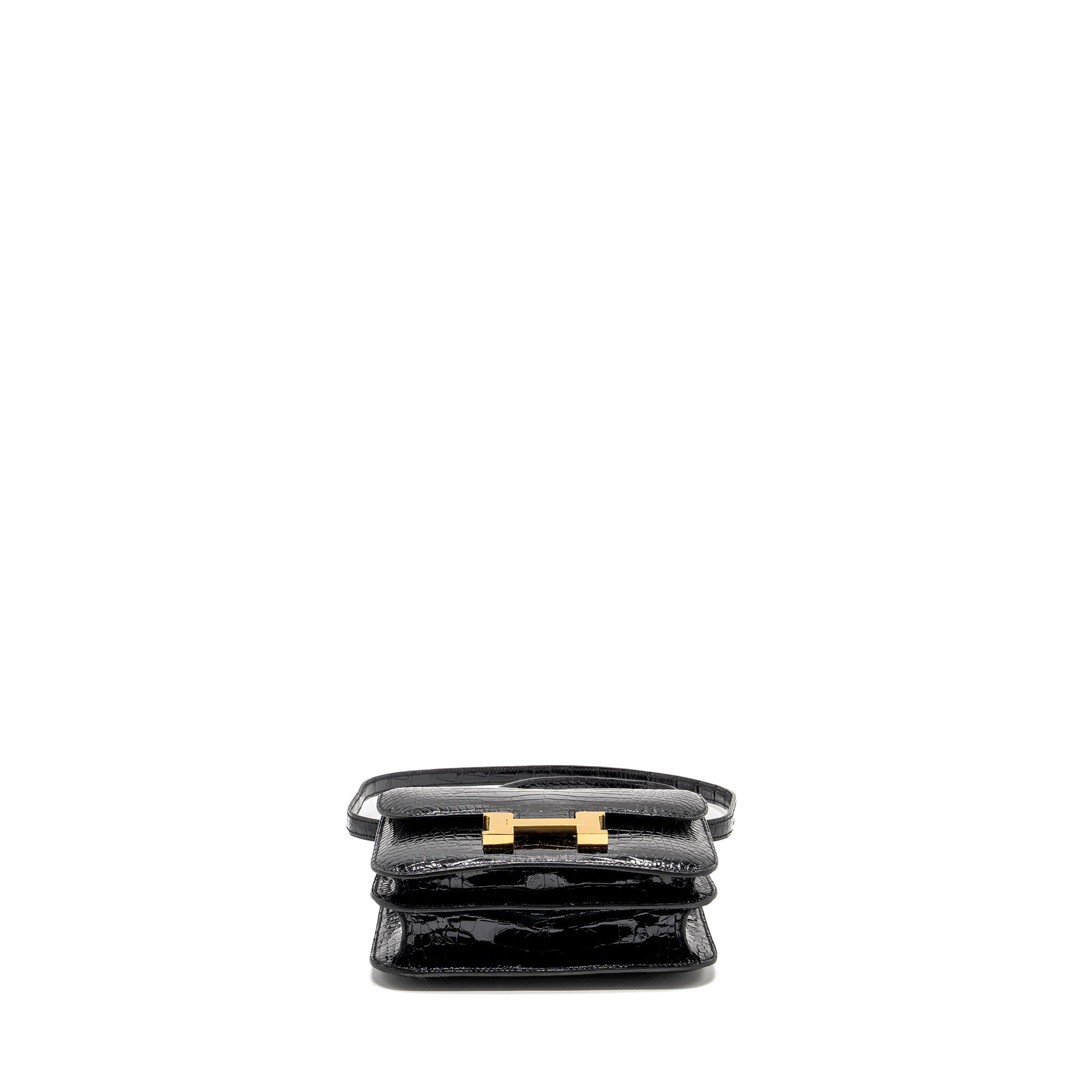 HERMES MINI CONSTANCE SHINY ALLIGATOR MISSISSIPPIENS BLACK GHW
