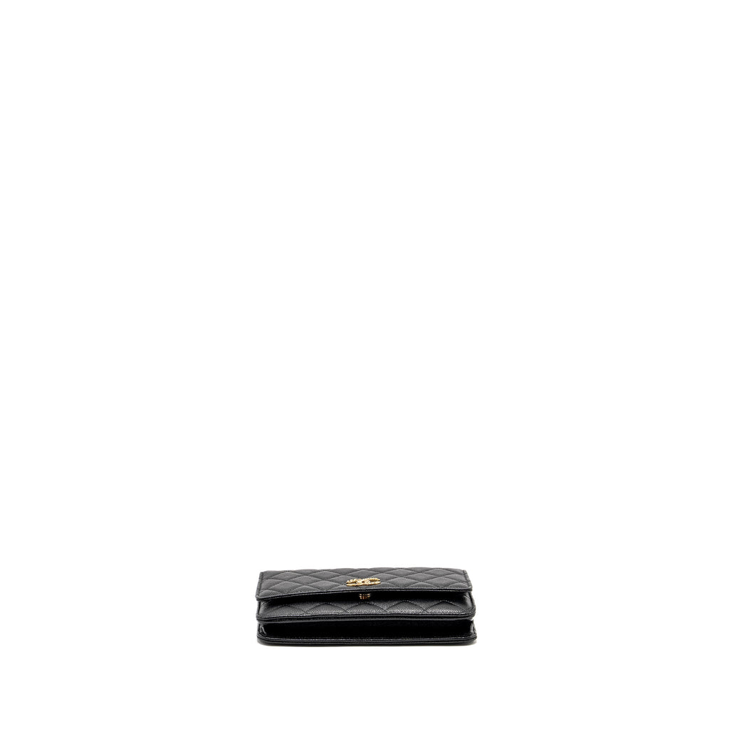 CHANEL DETAILED CC LOGO WALLET ON CHAIN CAVIAR BLACK GHW (MICROCHIP)