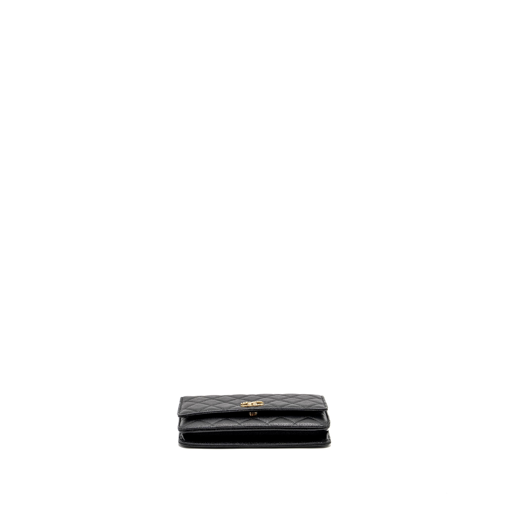 CHANEL DETAILED CC LOGO WALLET ON CHAIN CAVIAR BLACK GHW (MICROCHIP)