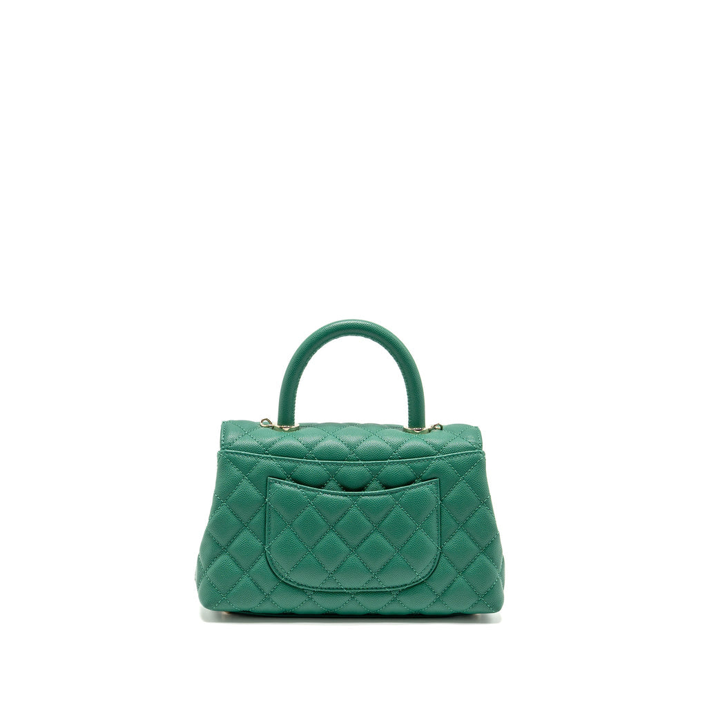 CHANEL SMALL COCO HANDLE CAVIAR GREEN LGHW (MICROCHIP)