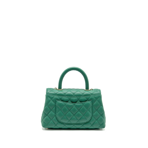 CHANEL SMALL COCO HANDLE CAVIAR GREEN LGHW (MICROCHIP)