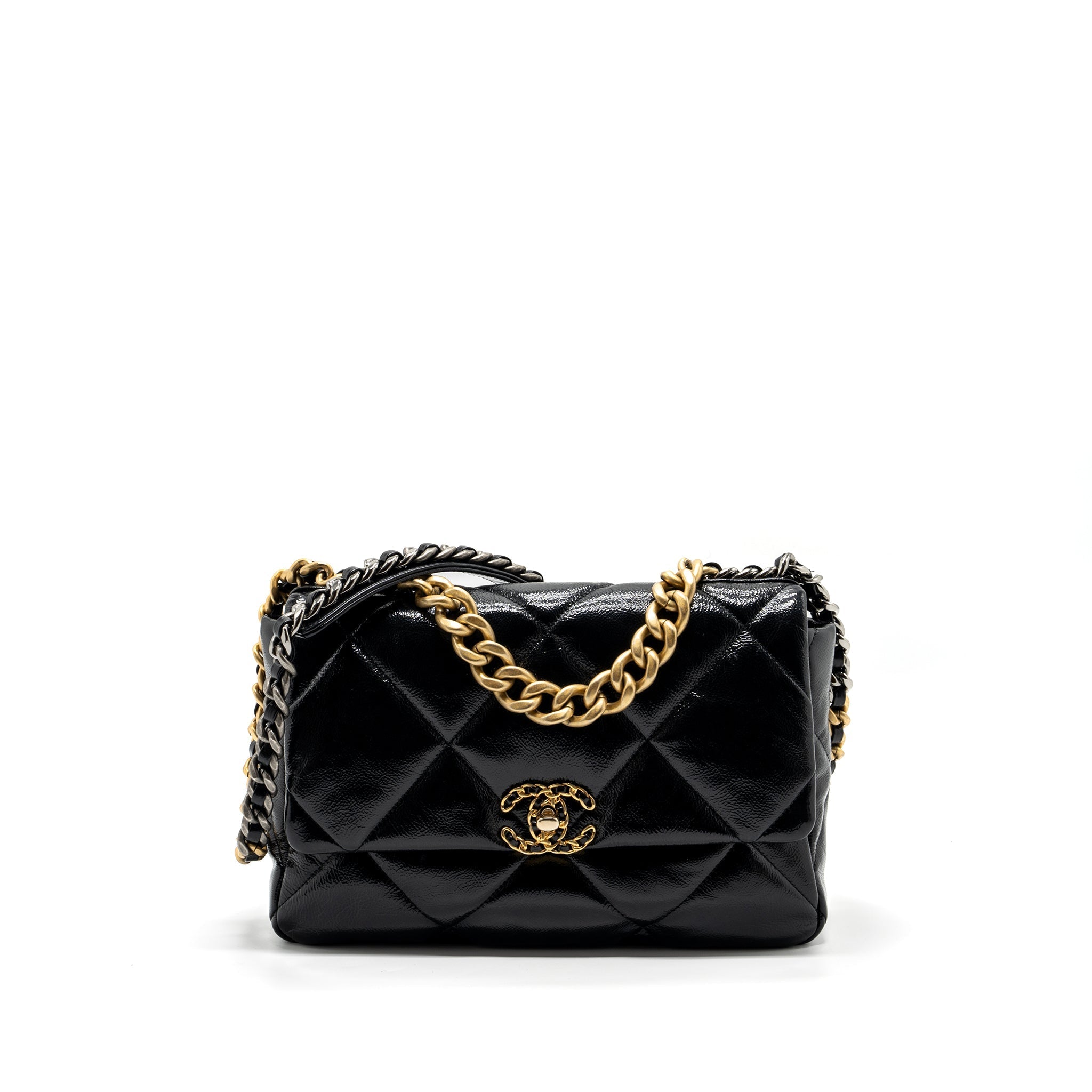 CHANEL MEDIUM 19 BAG SHINY CALFSKIN BLACK MULTICOLOUR HARDWARE