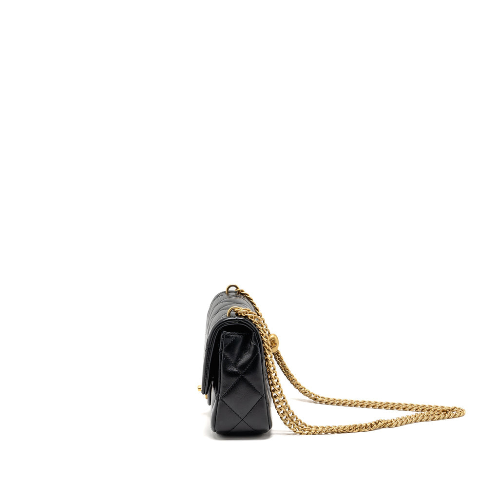 CHANEL COCO LOVE FLAP BAG ADJUSTABLE CHAIN LAMBSKIN BLACK GHW (MICROCHIP)