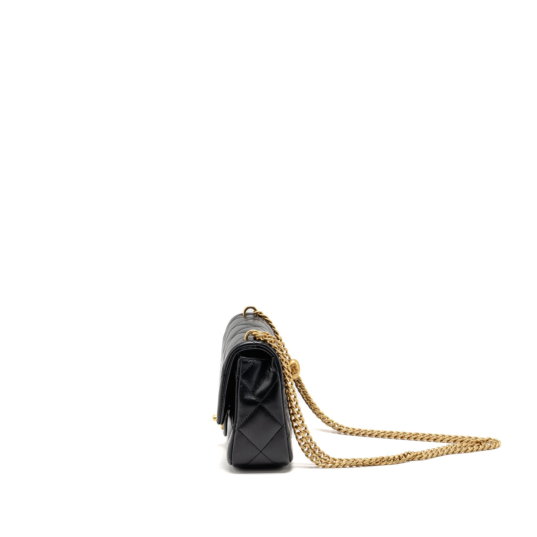 CHANEL COCO LOVE FLAP BAG ADJUSTABLE CHAIN LAMBSKIN BLACK GHW (MICROCHIP)