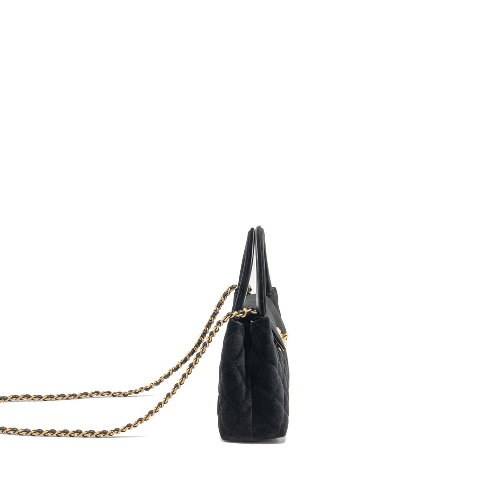 CHANEL MINI KELLY SHOPPING TOTE BAG VELVET BLACK GHW (MICROCHIP)