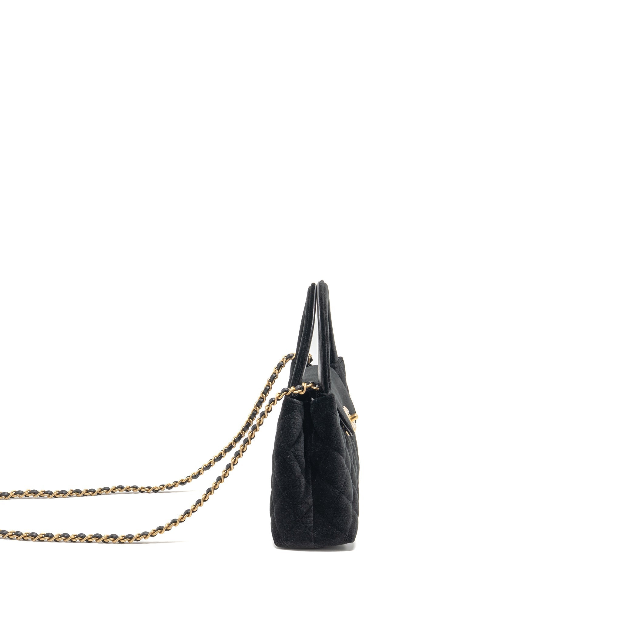 CHANEL MINI KELLY SHOPPING TOTE BAG VELVET BLACK GHW (MICROCHIP)