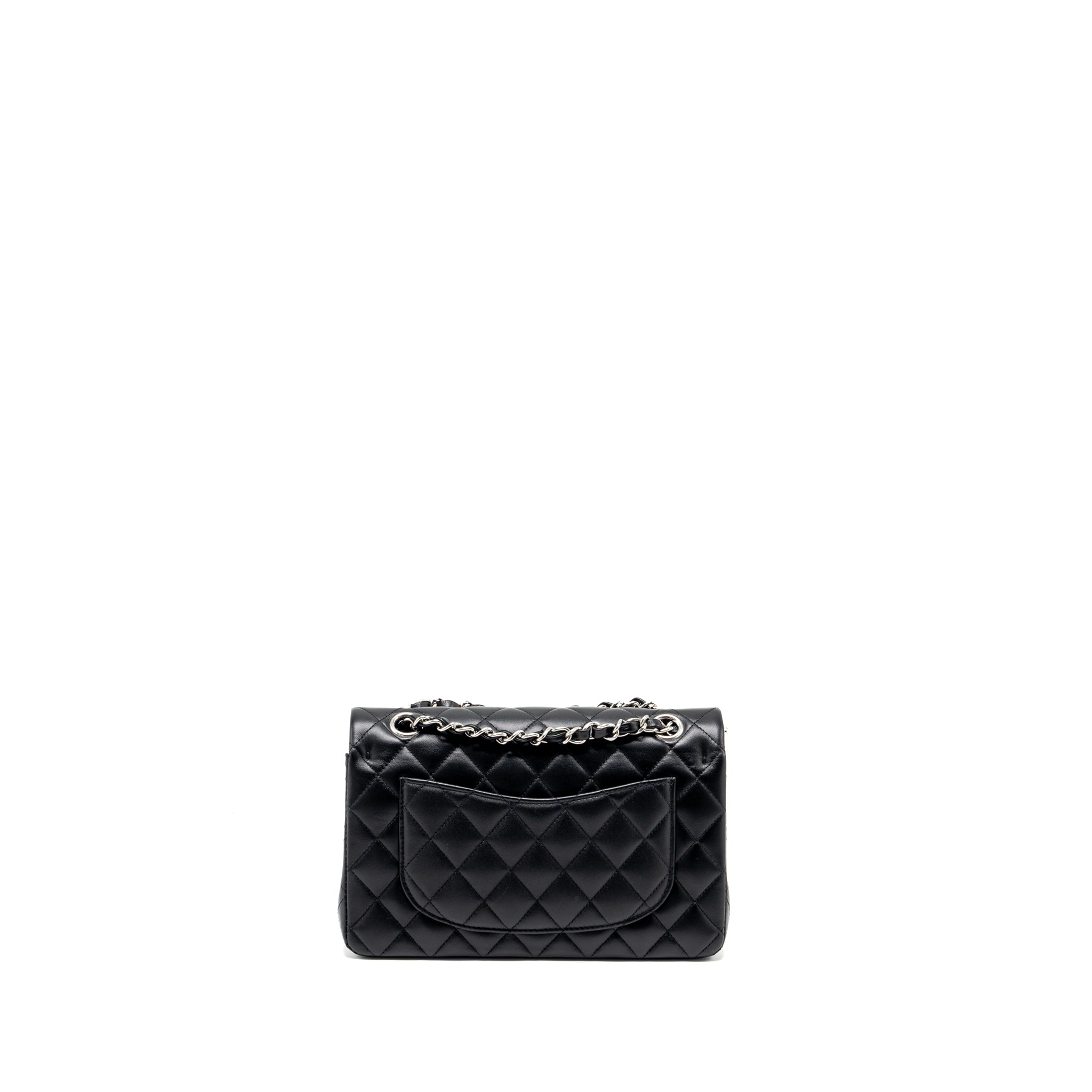 CHANEL SMALL CLASSIC DOUBLE FLAP BAG LAMBSKIN BLACK SHW (MICROCHIP)