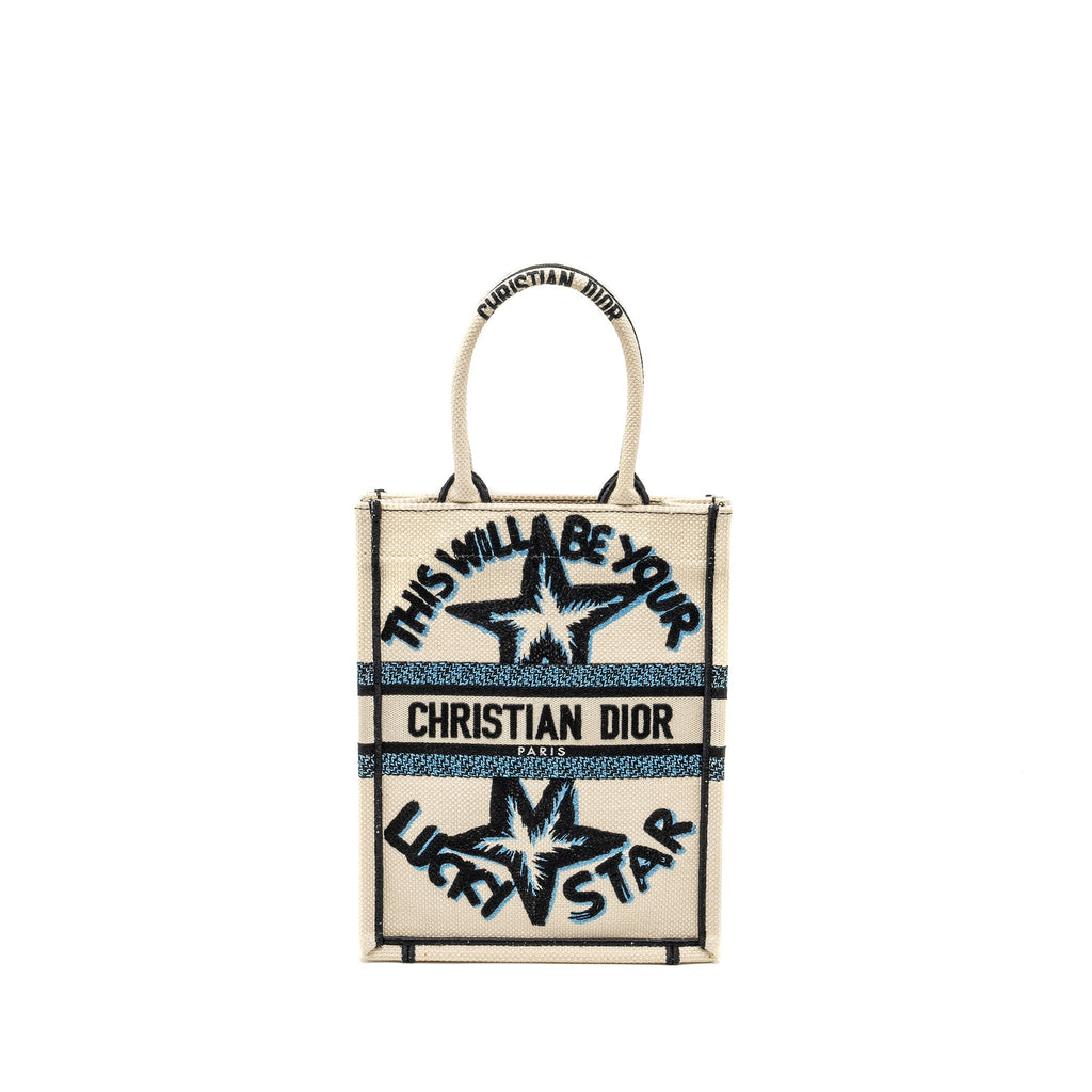 DIOR VERTICAL BOOKTOTE LUCKY STAR EMBROIDERY WHITE/MULTICOLOUR