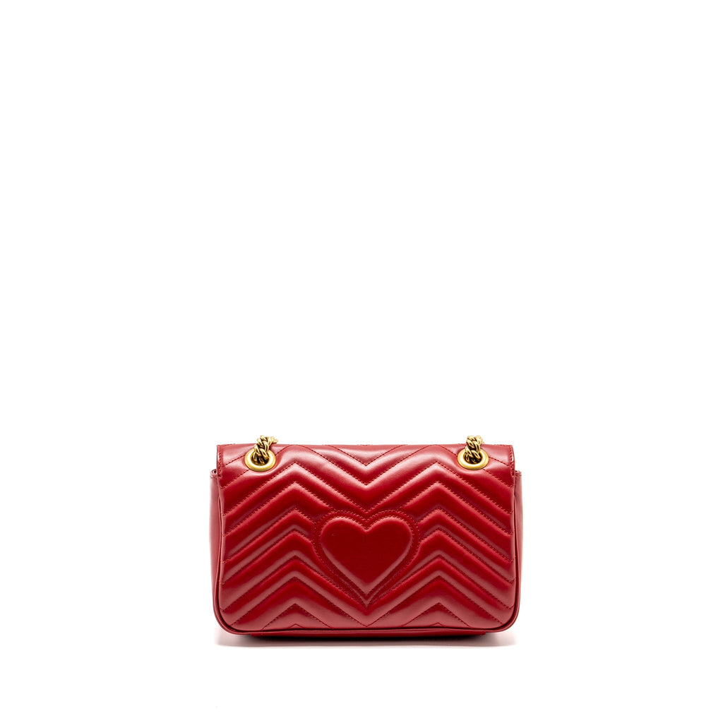 GUCCI SMALL GG MARMONT BAG CALFSKIN RED BRUSHED GHW