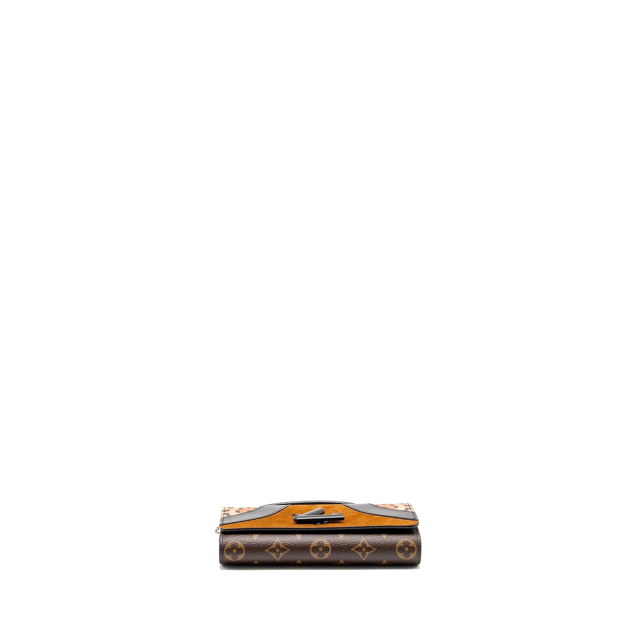 LOUIS VUITTON WILD AT HEART TWIST WALLET ON CHAIN CALFSKIN/MONOGRAM CANVAS MULTICOLOLUR BLACK/SLIVER HARDWARE