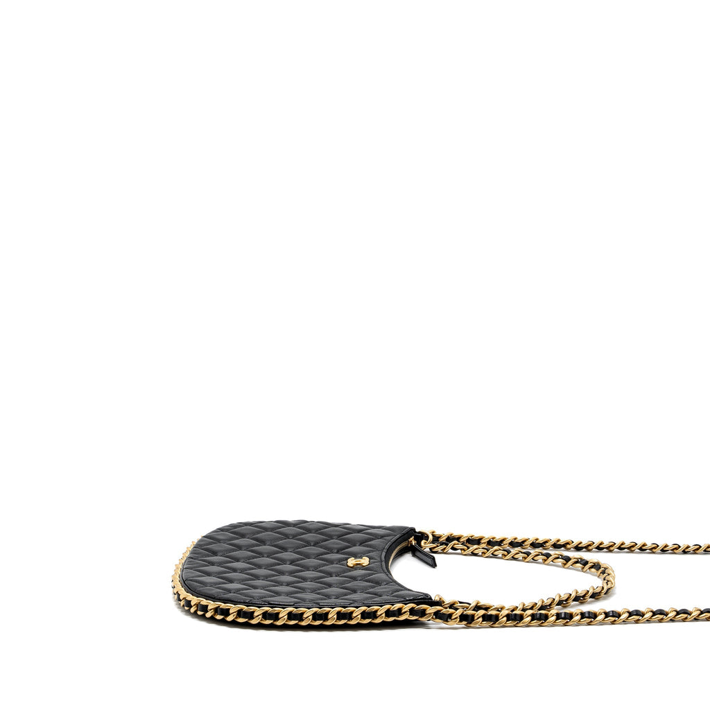 CHANEL MOON HOBO SHOULDER / CROSSBODY BAG GOATSKIN BLACK BRUSHED GHW (MICROCHIP)
