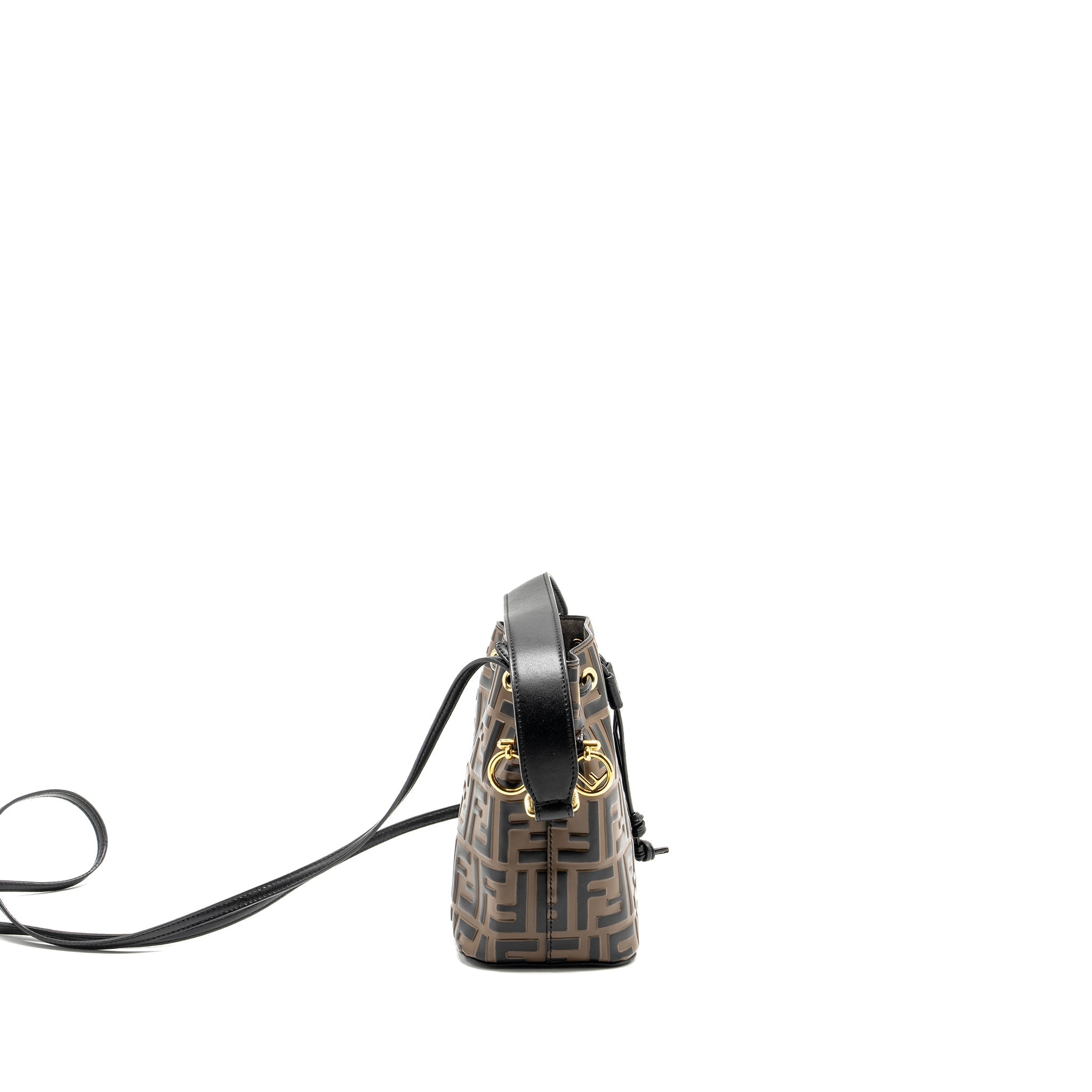 FENDI MINI MON TRESOR BUCKET BAG CALFSKIN BROWN/BLACK GHW