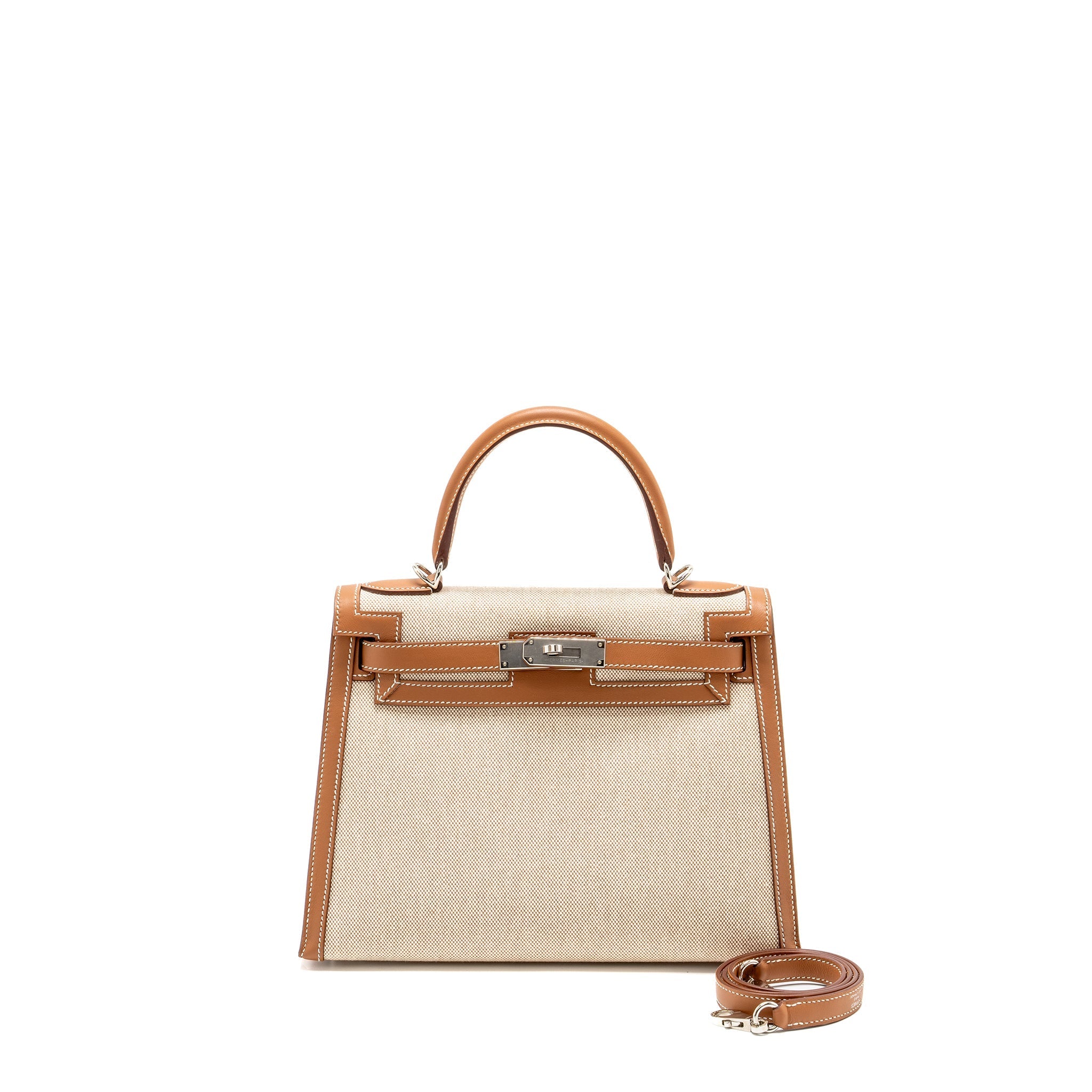 HERMES KELLY 28 SELLIER TOILE H/SWIFT ECRU/GOLD SHW
