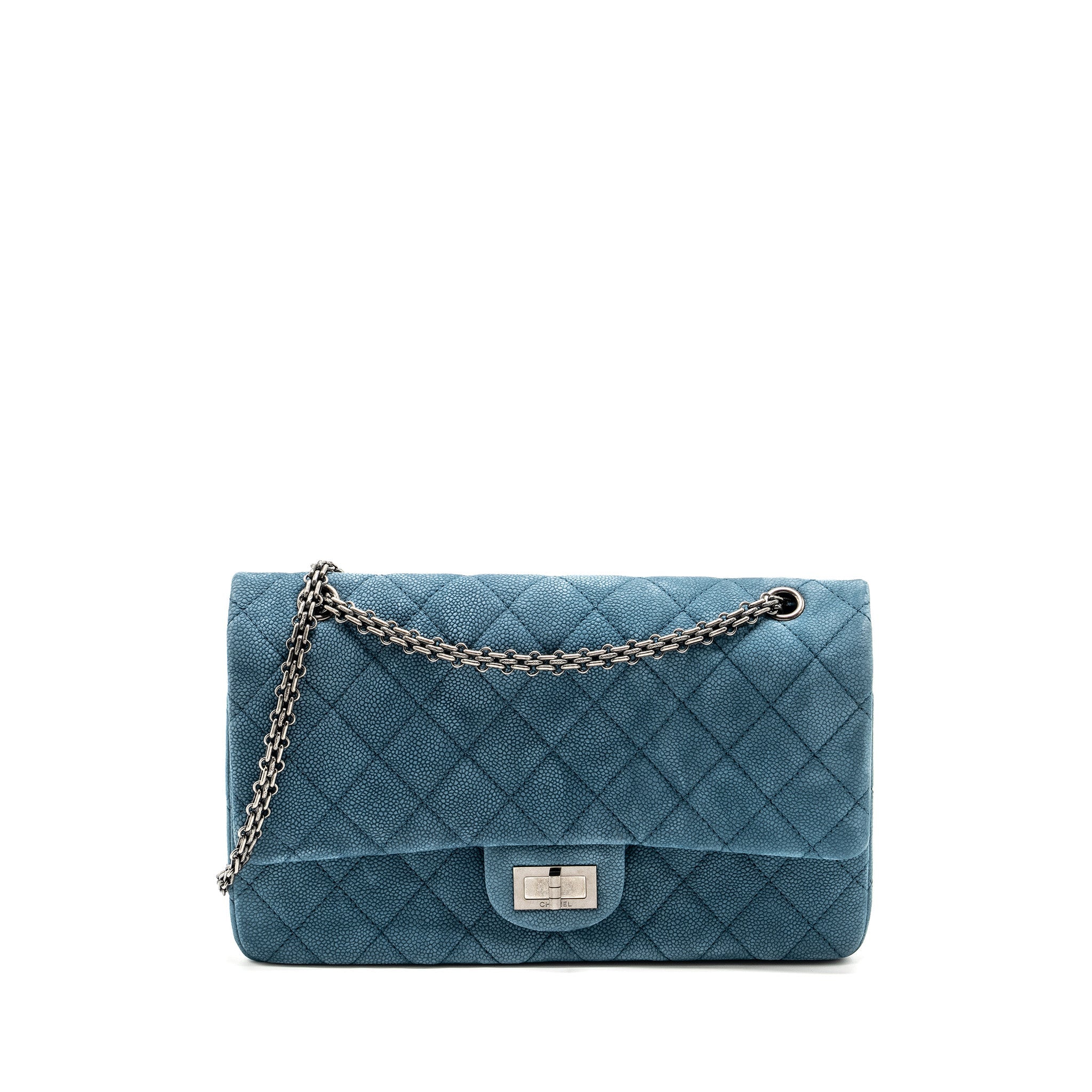 CHANEL MAXI 2.55 REISSUE FLAP BAG CAVIAR BLUE RUTHENIUM HARDWARE