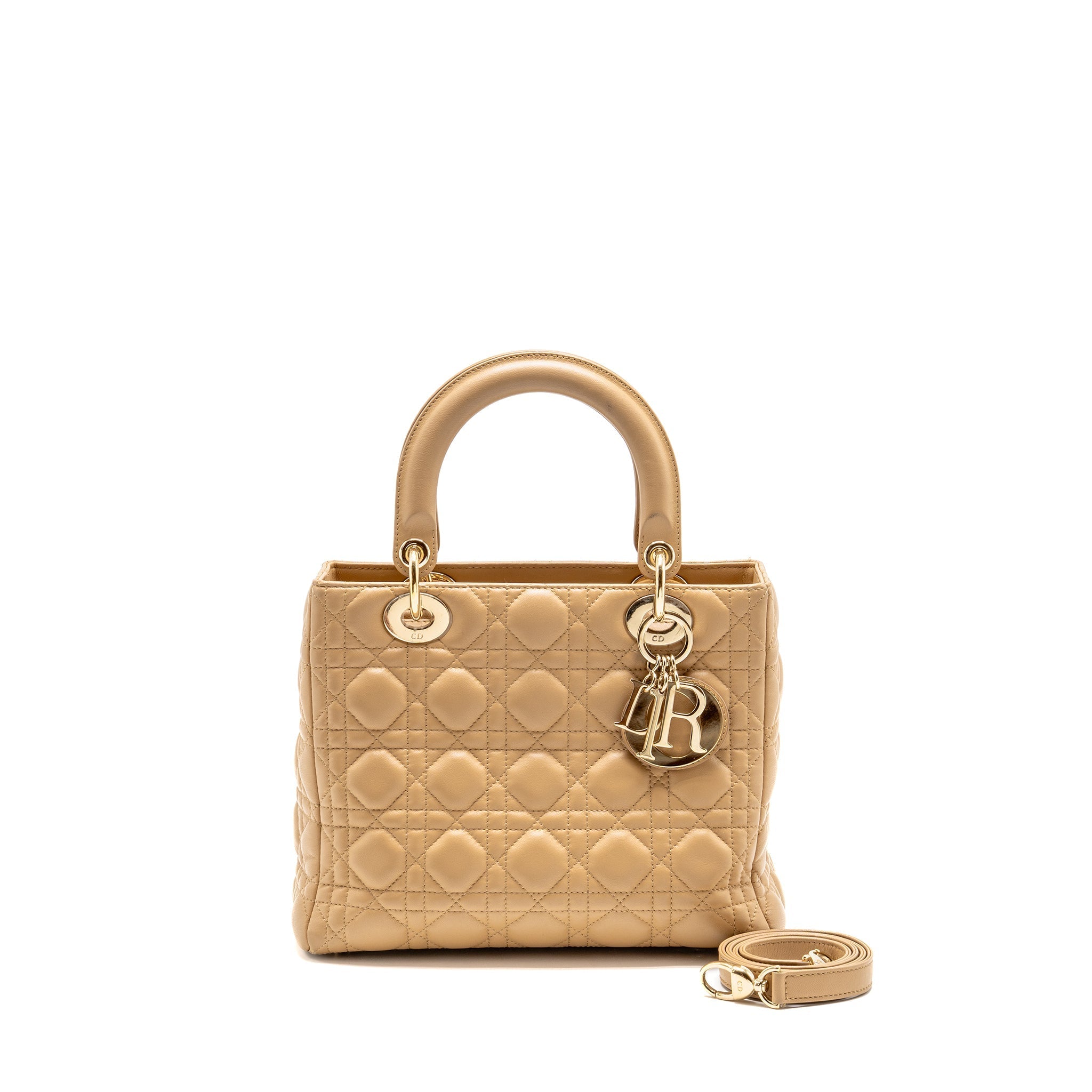 DIOR MEDIUM LADY DIOR LAMBSKIN BEIGE LGHW