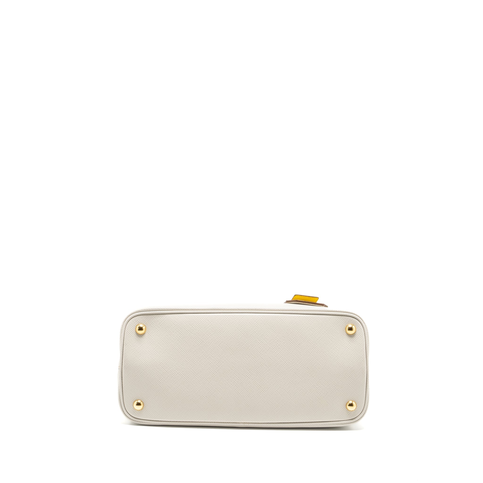 PRADA SMALL SAFFIANO CUIR TOTE BAG CALFSKIN WHITE/YELLOW GHW
