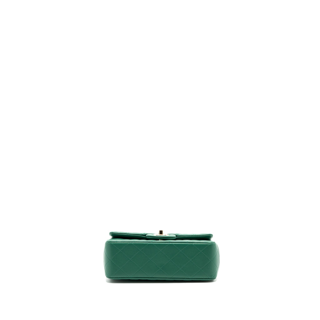 CHANEL TOP HANDLE MINI FLAP BAG WITH CHAIN LAMBSKIN GREEN LGHW (MICROCHIP)